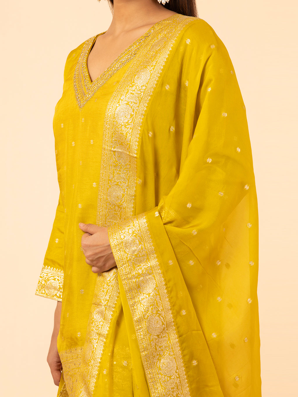 Golden Mustard Banarasi Silk Sharara Ensemble