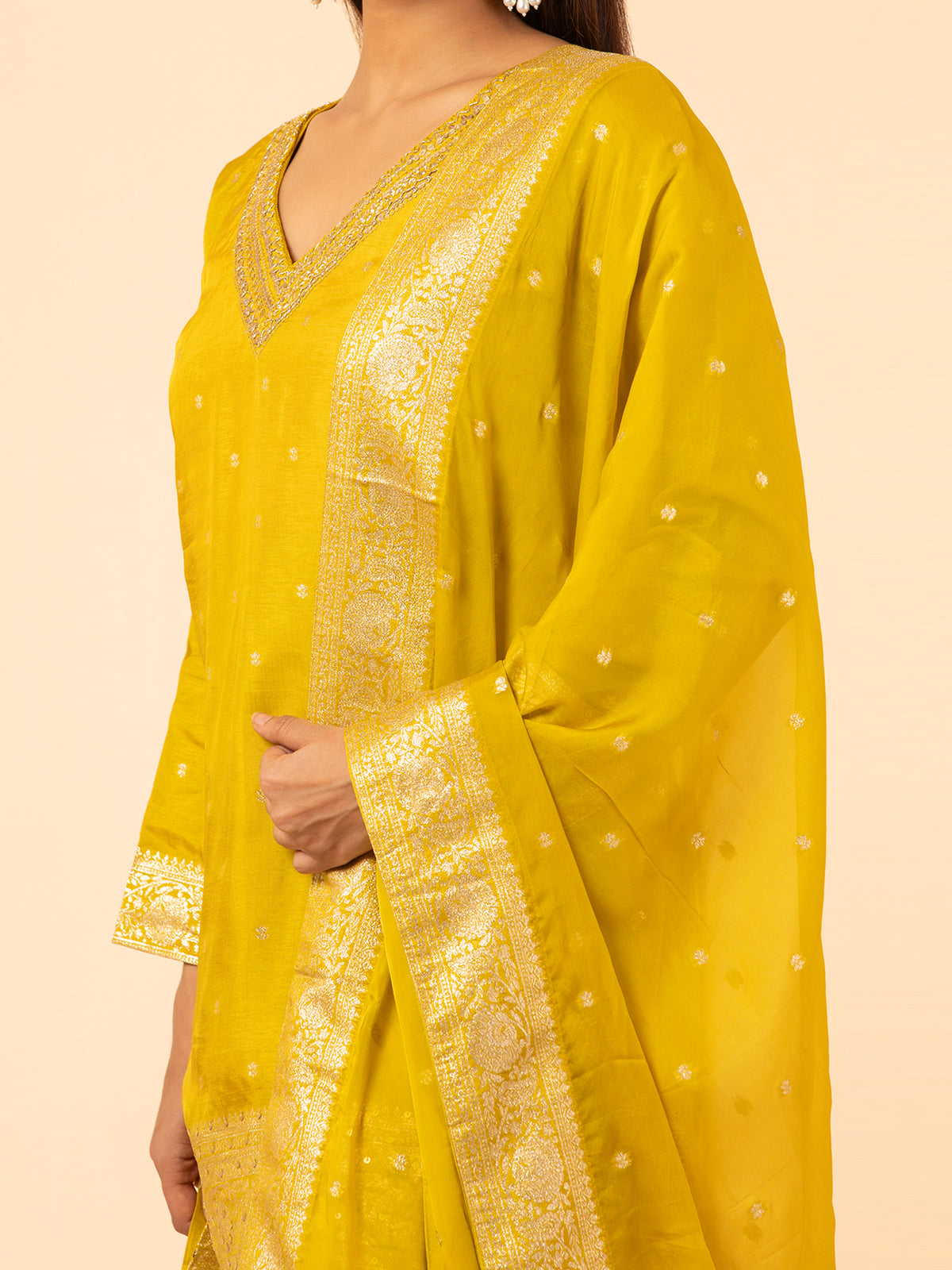 Golden Mustard Banarasi Silk Sharara Ensemble