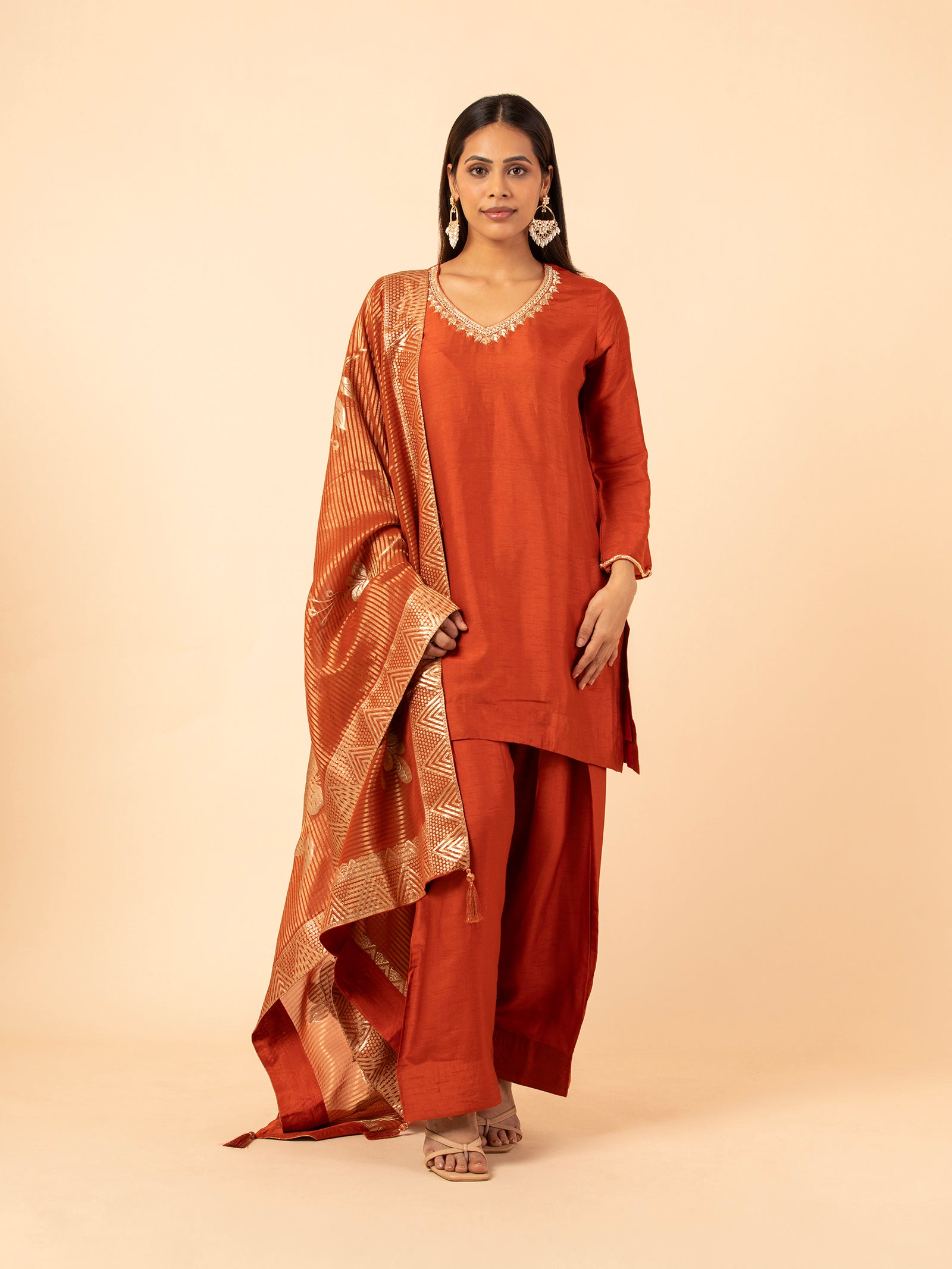 Rust Lustrous Silk Trouser Set