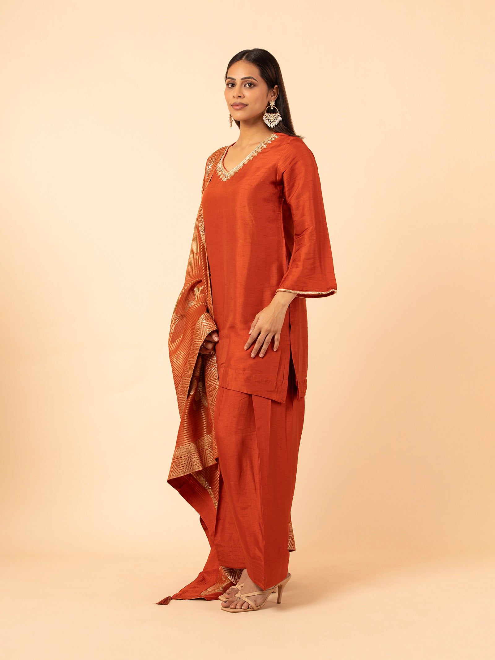 Rust Lustrous Silk Trouser Set