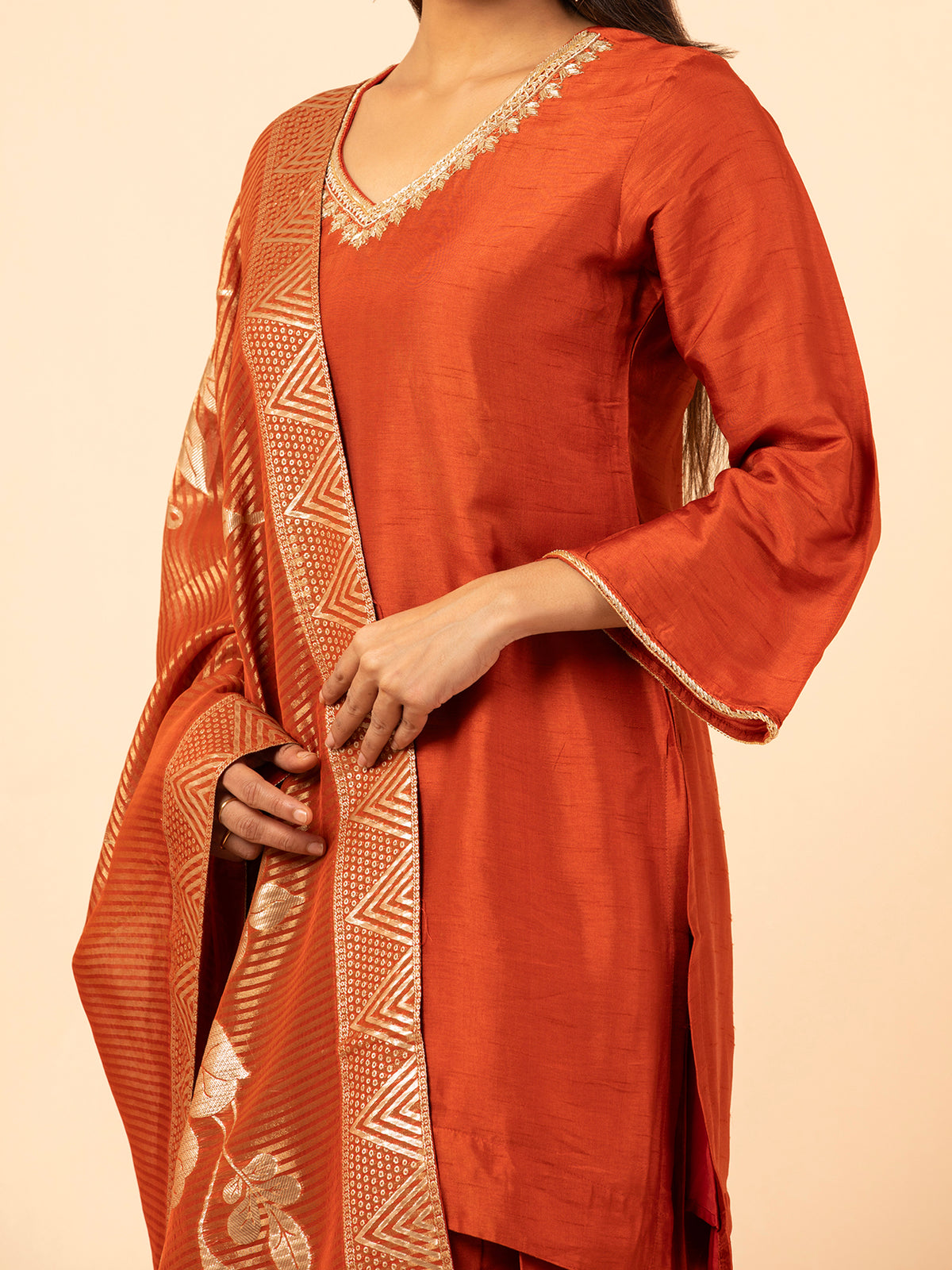 Rust Lustrous Silk Trouser Set