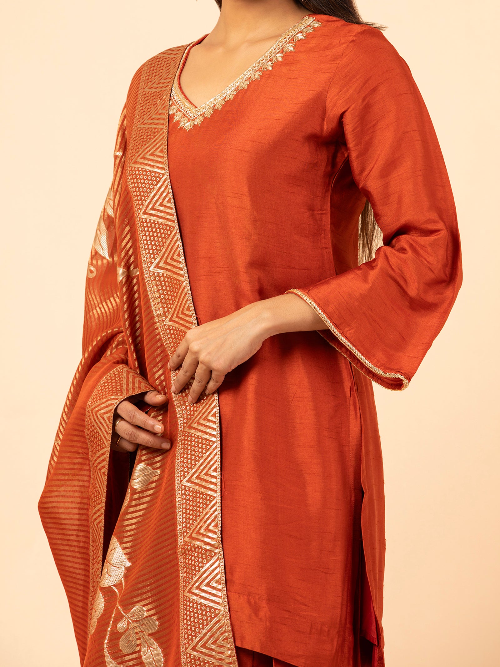 Rust Lustrous Silk Trouser Set