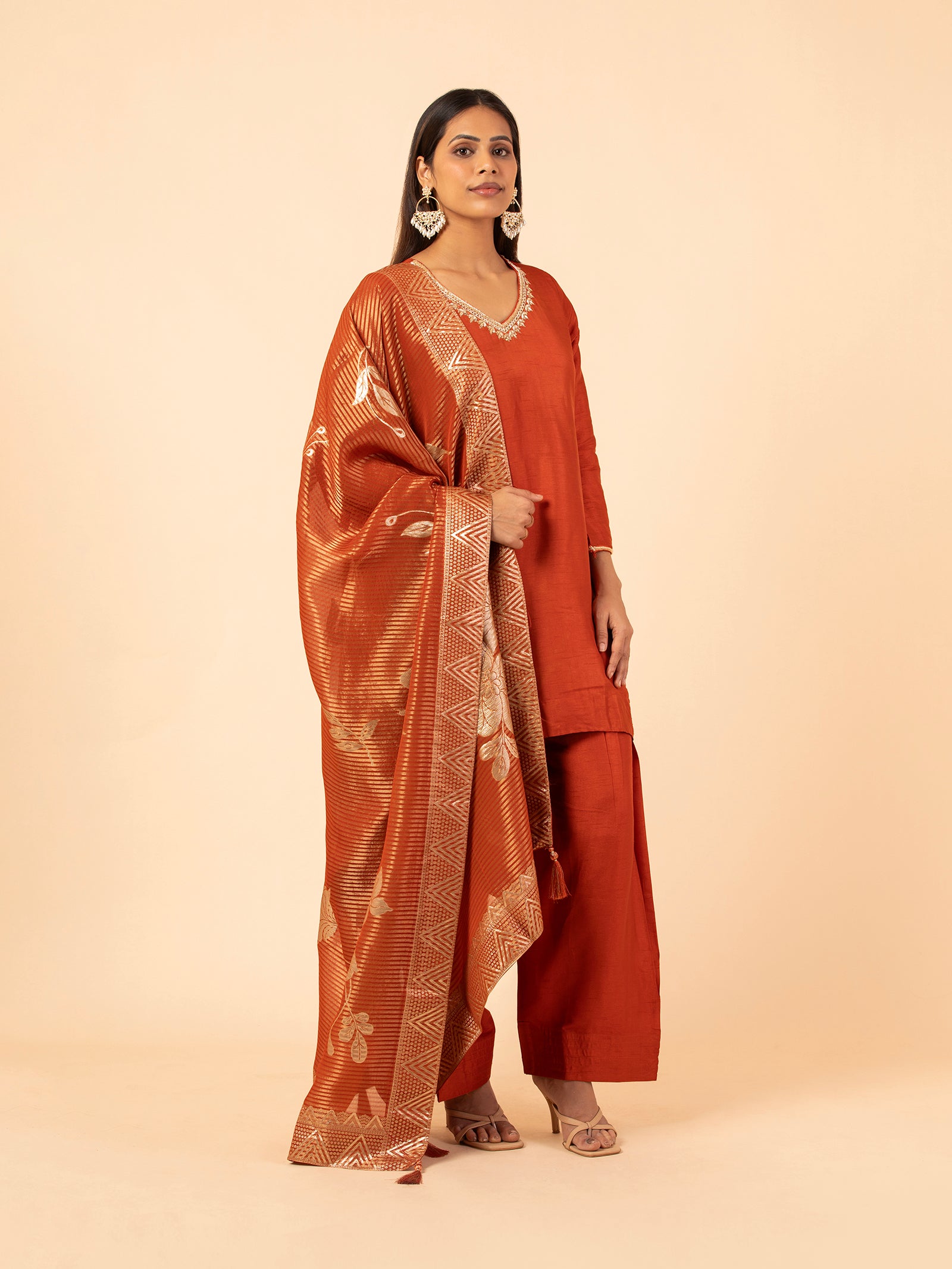 Rust Lustrous Silk Trouser Set
