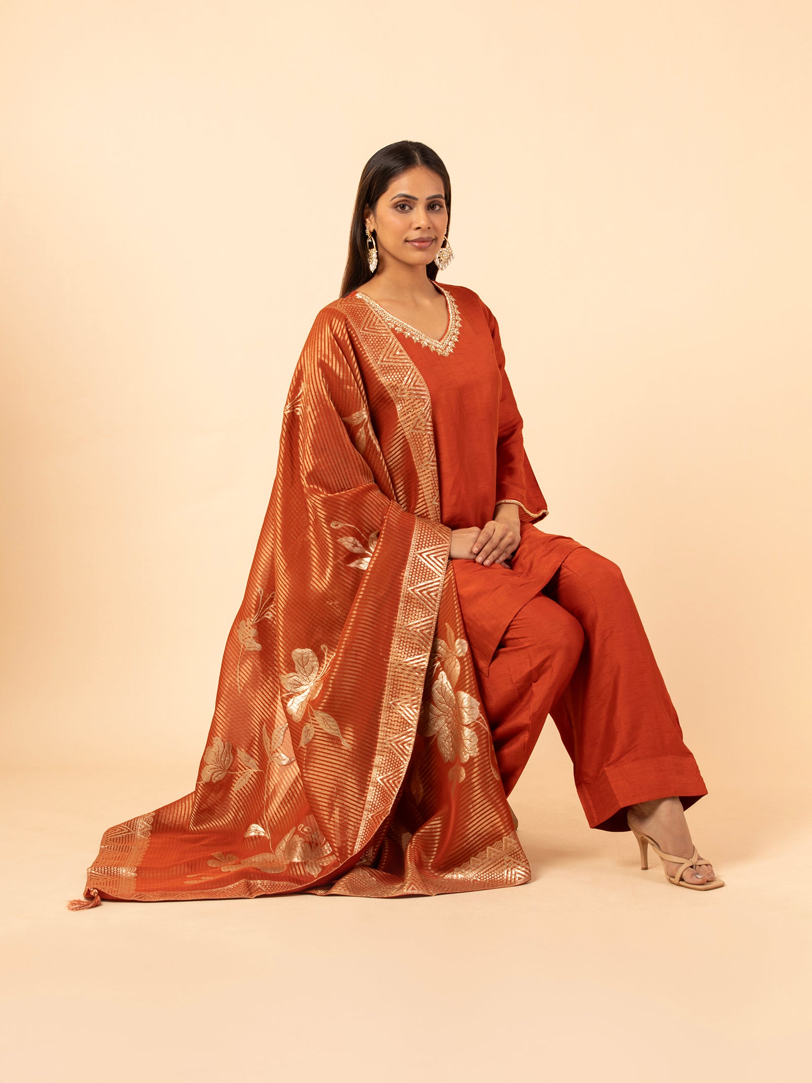 Rust Lustrous Silk Trouser Set
