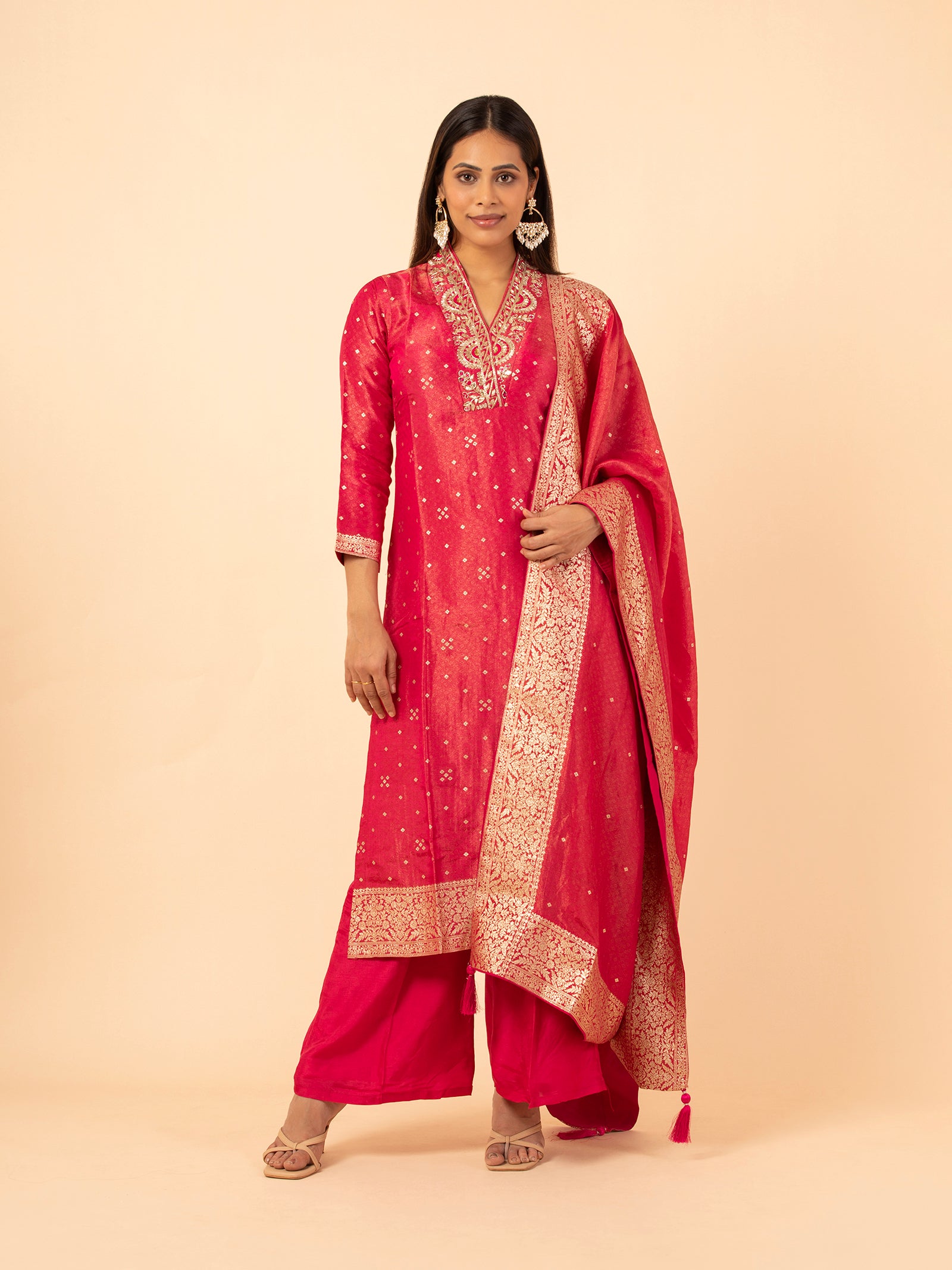 Rose Banarasi Silk Suit Set