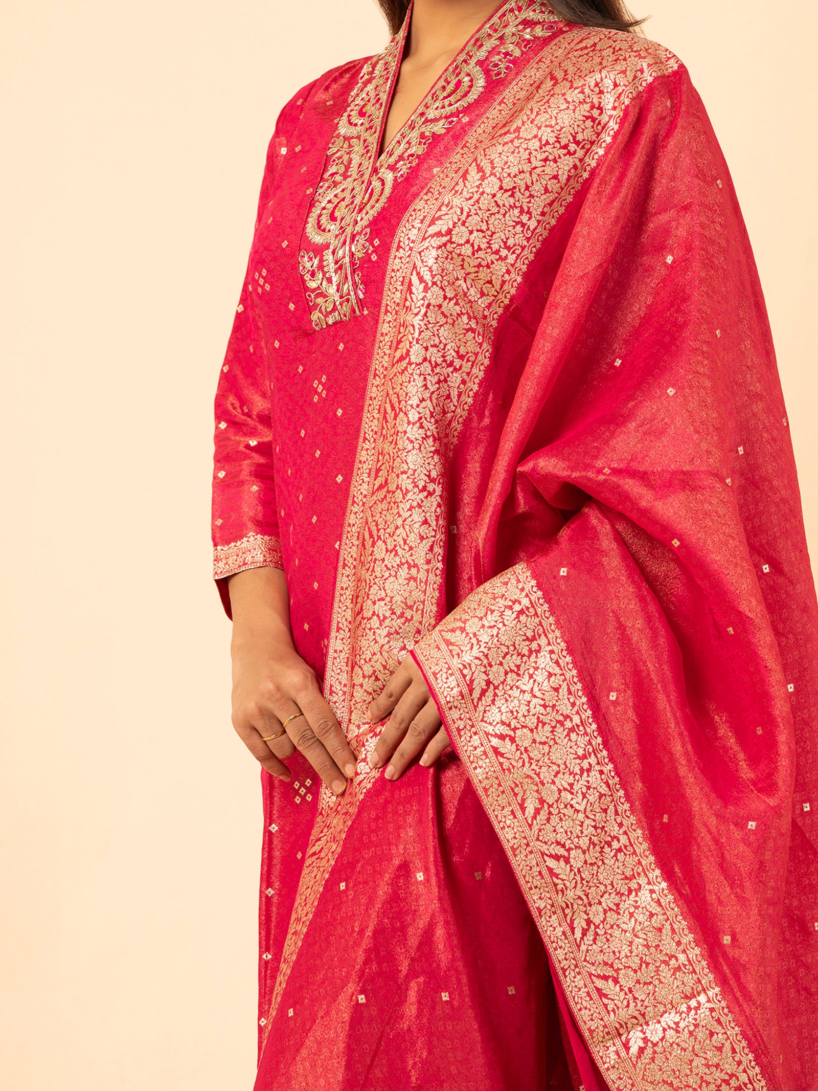 Rose Banarasi Silk Suit Set
