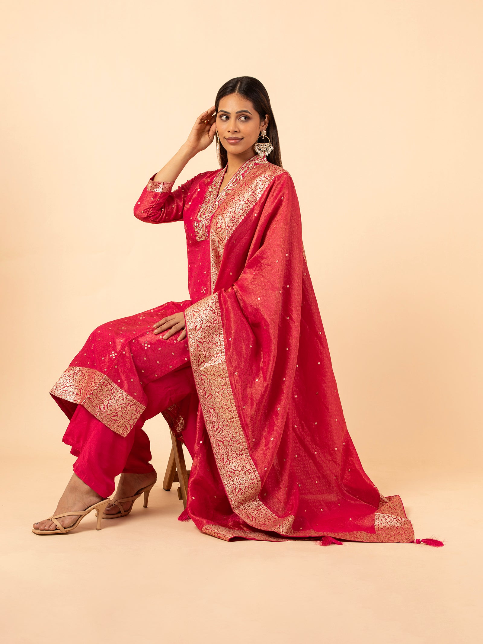 Rose Banarasi Silk Suit Set