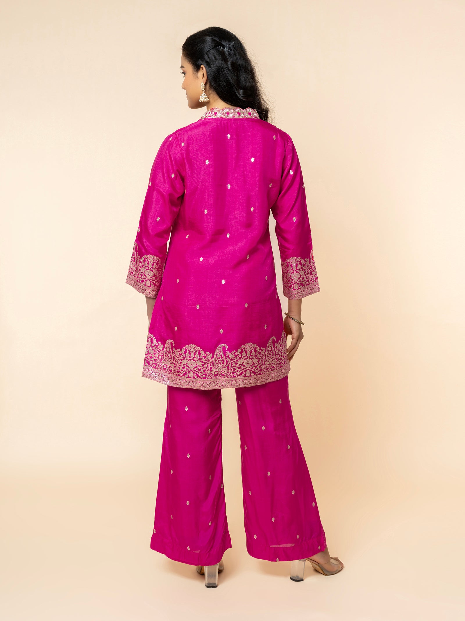 Magenta Silk Co-ord Set with Zari Border & "Buti" Embroidery