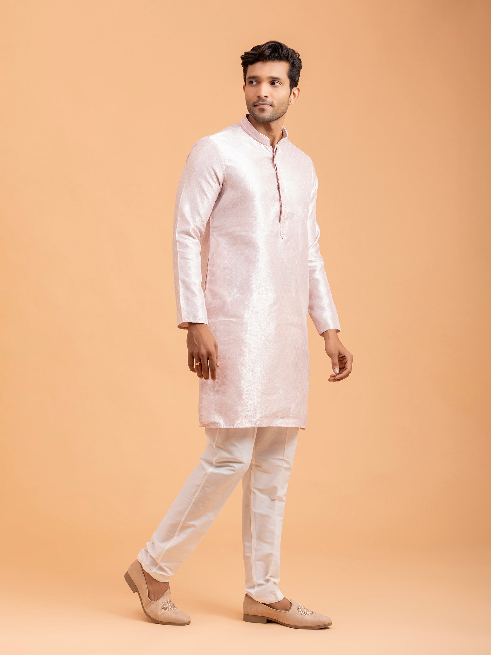 Blush Petal Weave Kurta Set