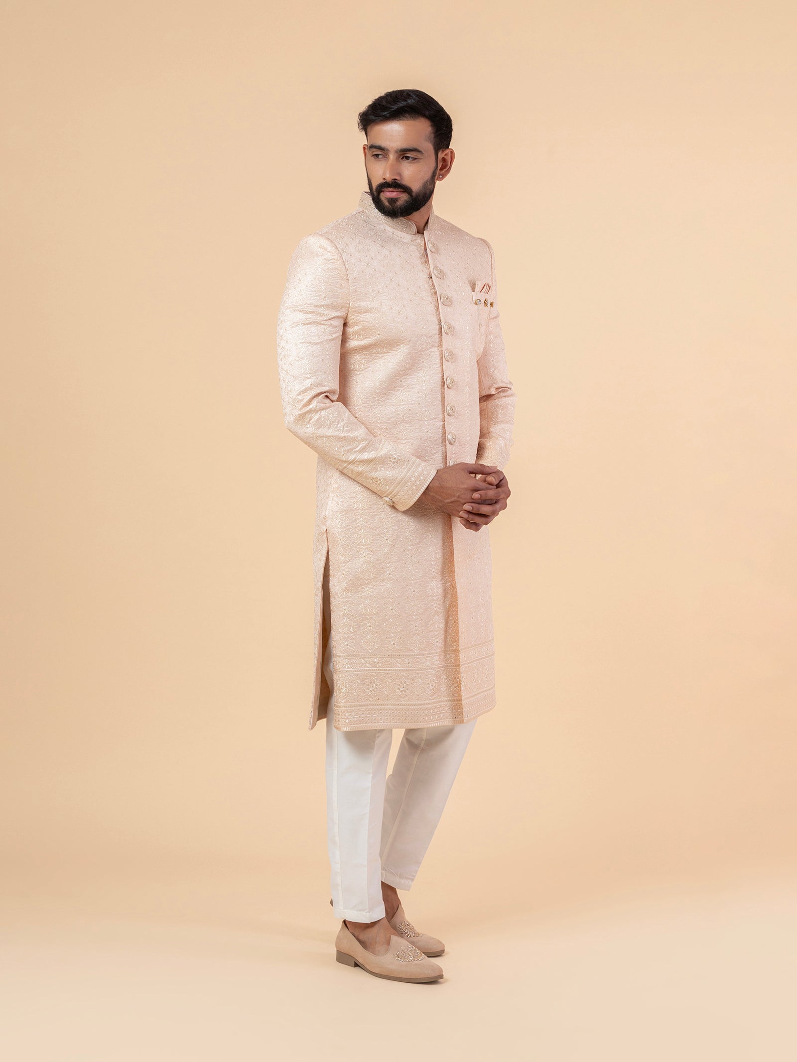 Alabaster Blush Heavy-Embroidered Sherwani