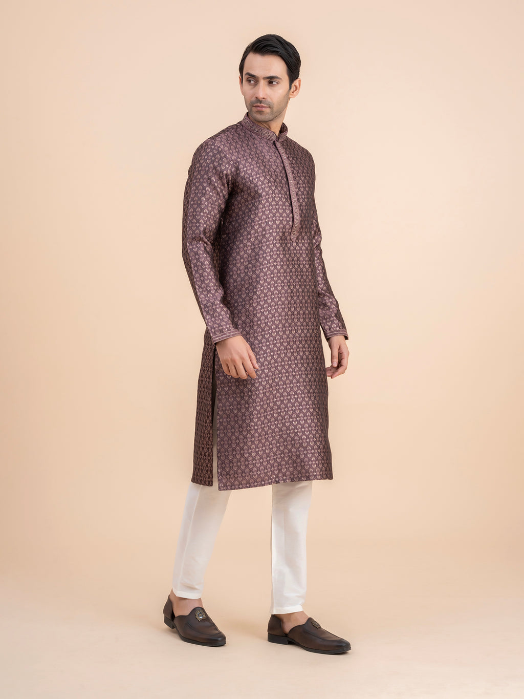 Dark Plum Brocade Kurta Set