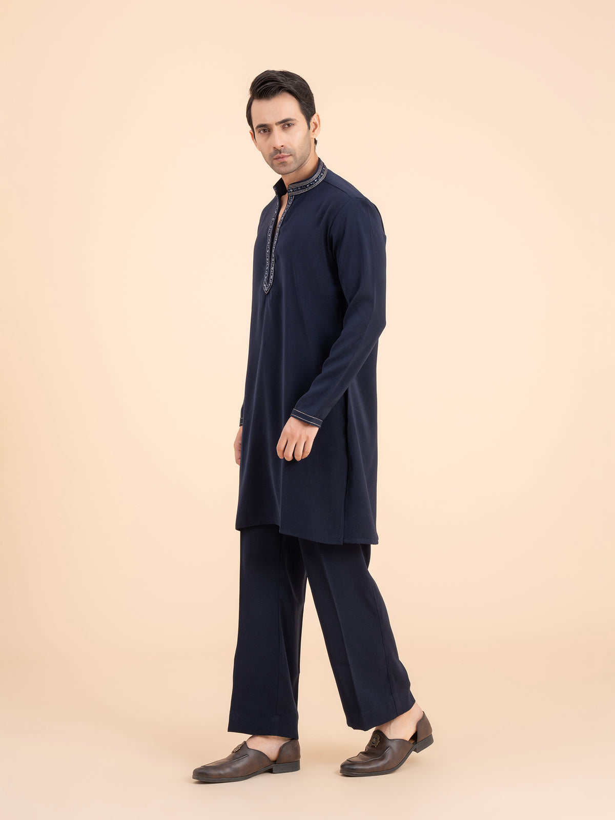Midnight Navy Embellished Neck Kurta Set