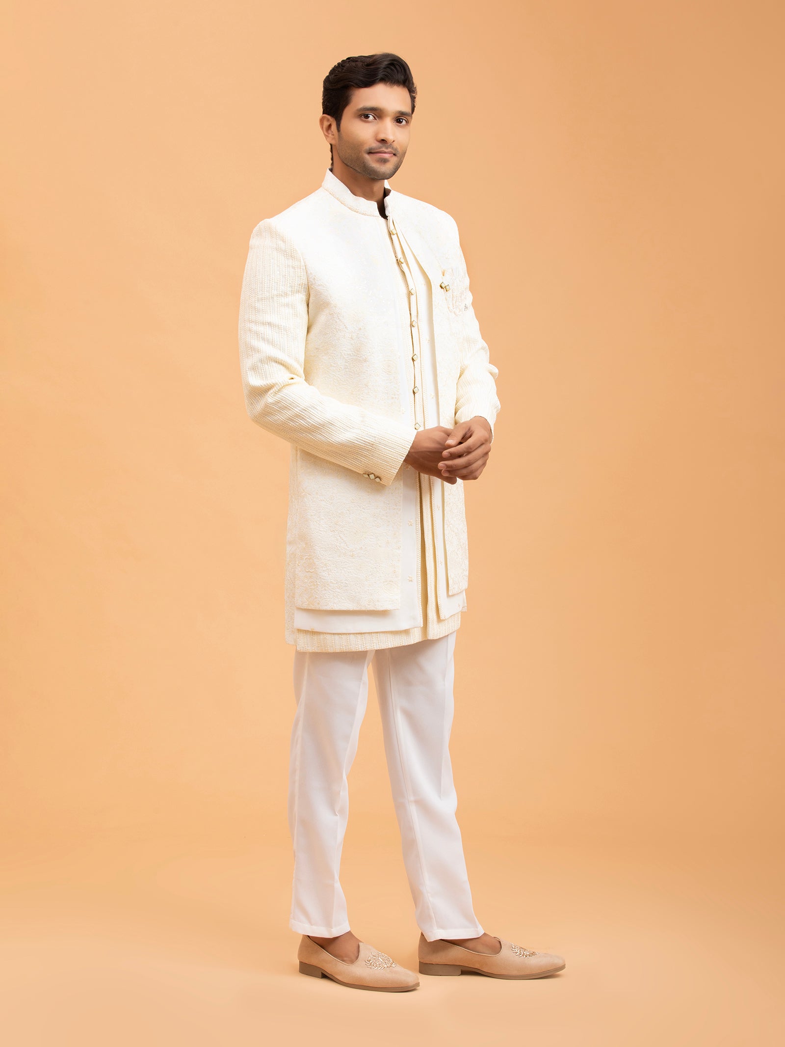 Ivory Pristine Embroidered Indo-Western Set