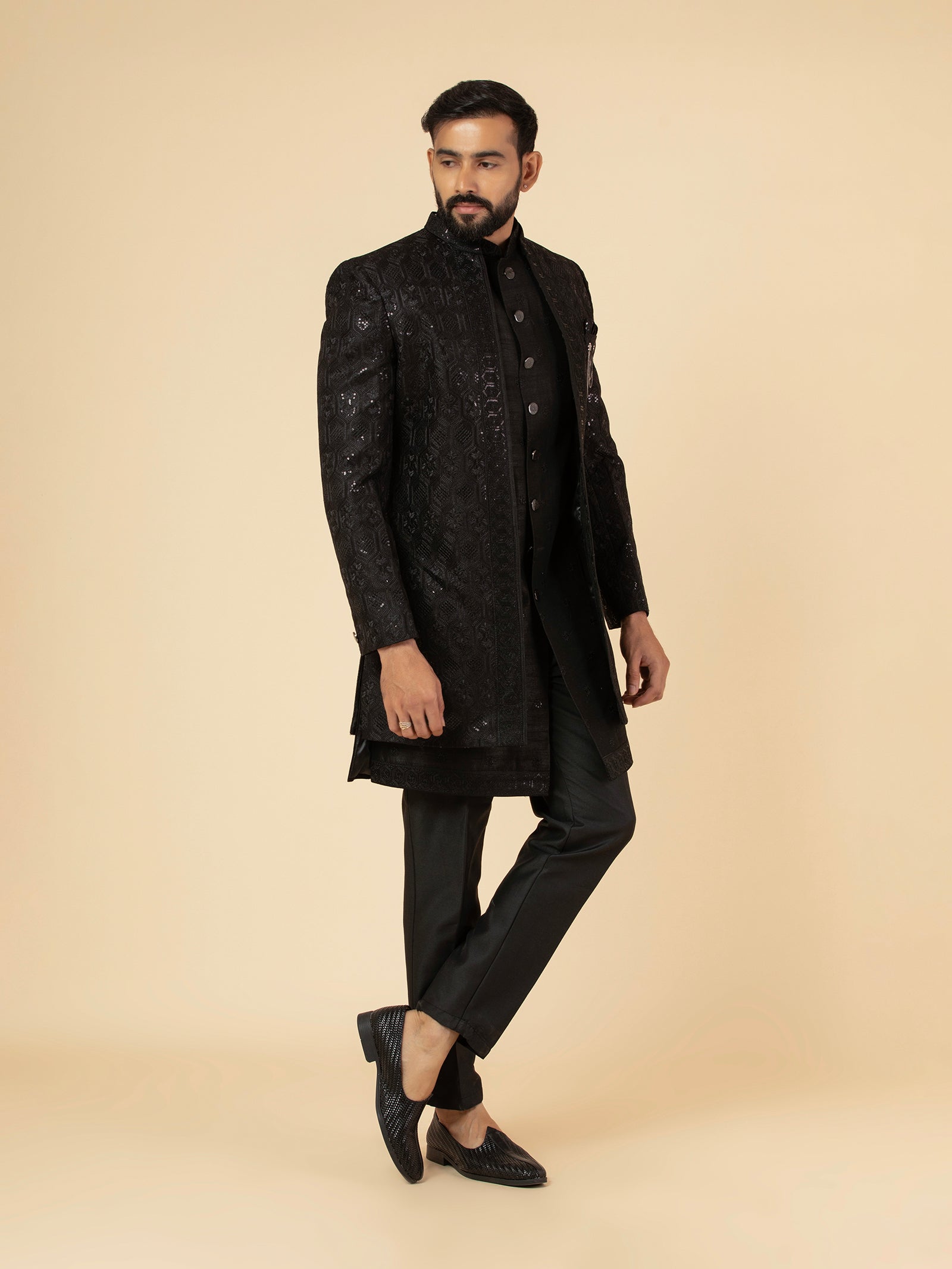 Obsidian Black Sequin Indowestern Set