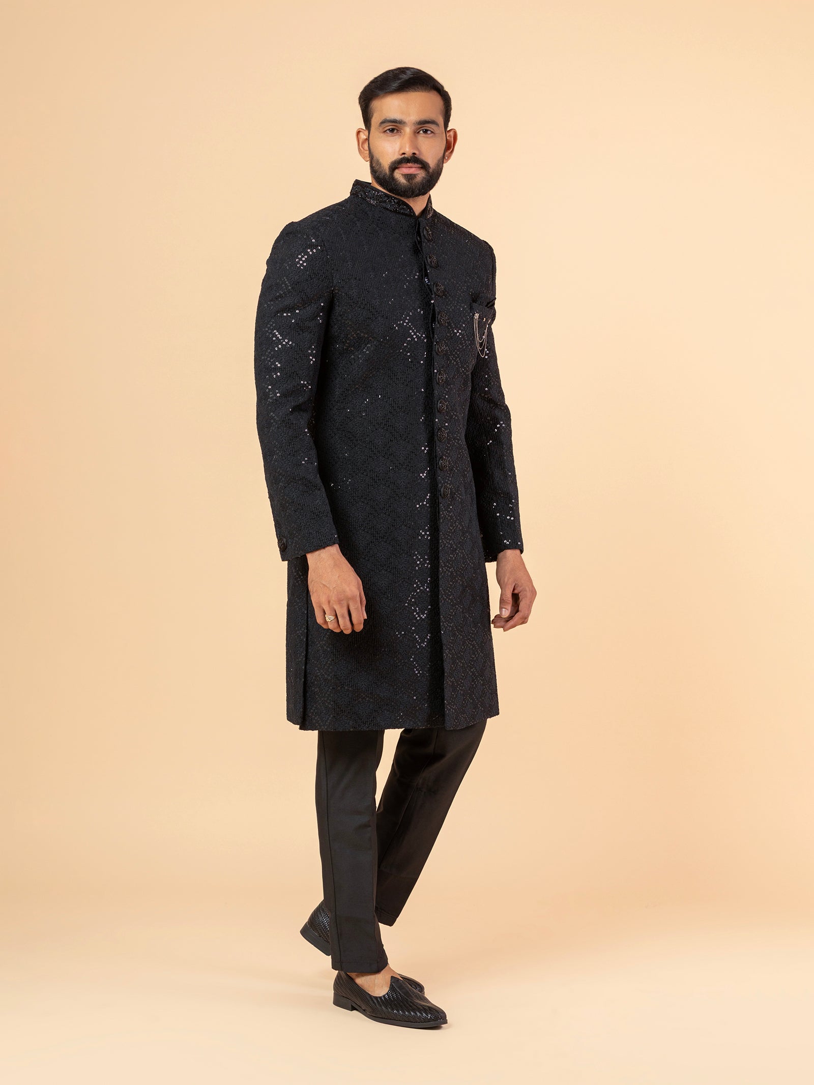 Dark Onyx Allover-Sequined Sherwani