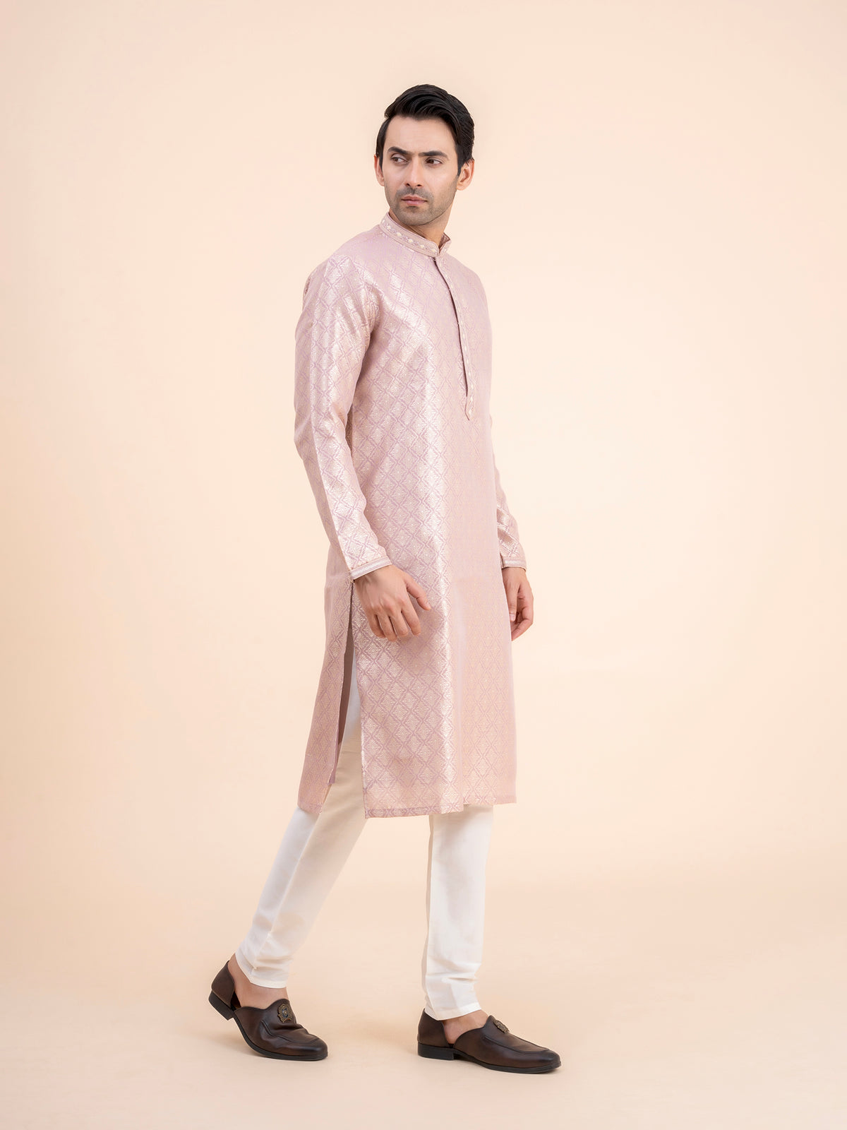 Rose Gold Brocade Kurta Set