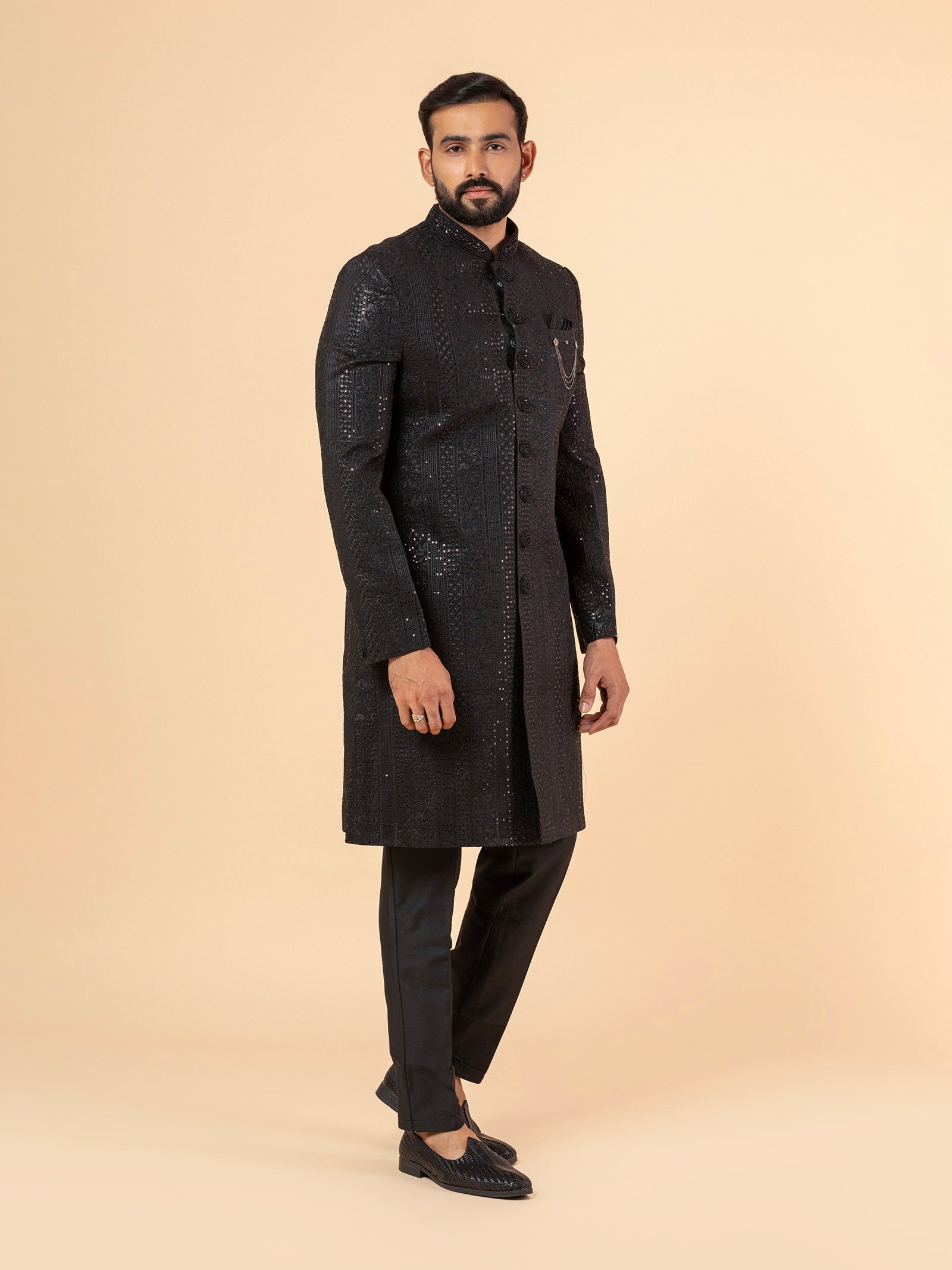 Obsidian Stellar Allover-Sequined Sherwani