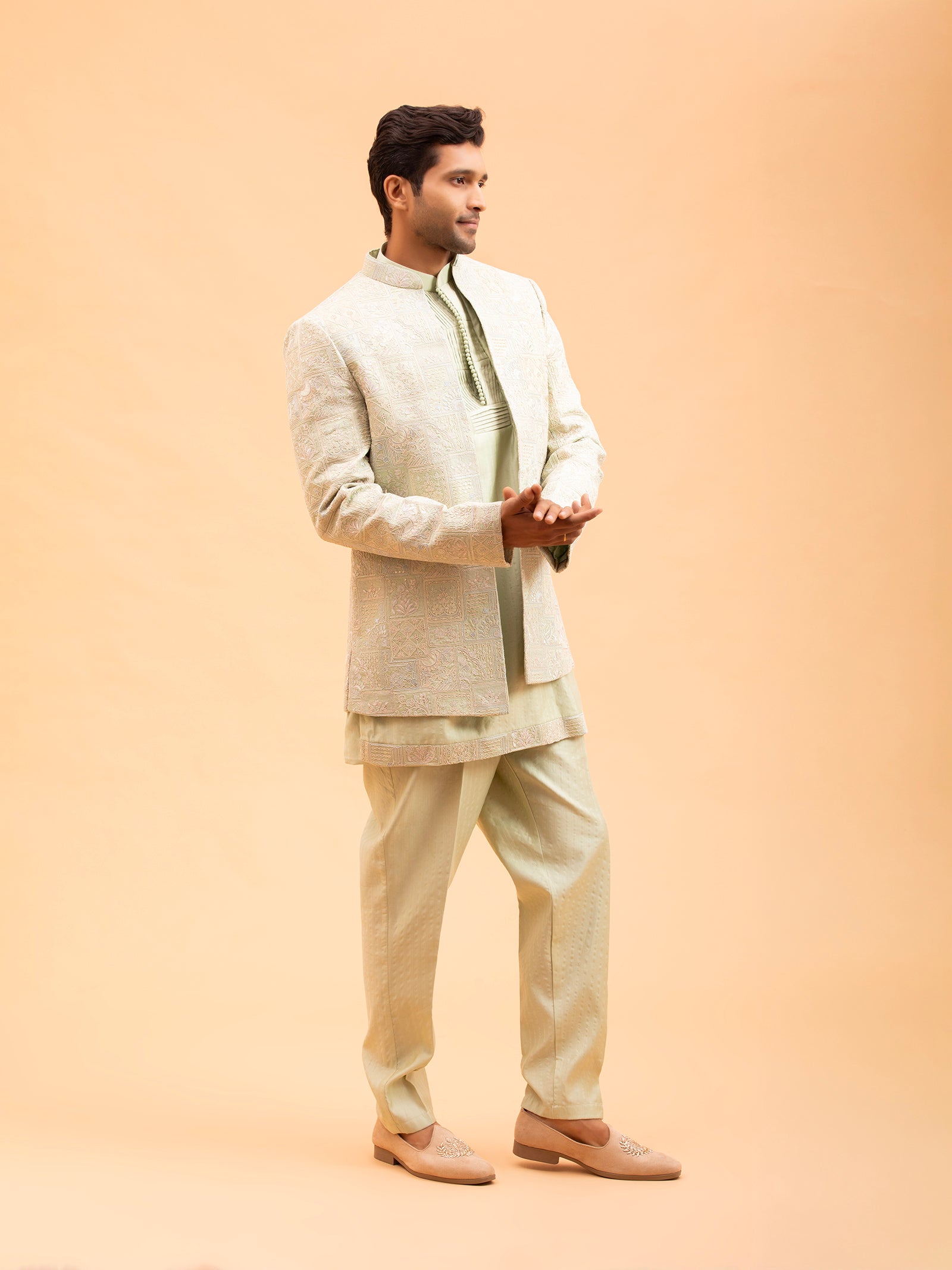 Sage Verdant Geometric Indo-Western Set
