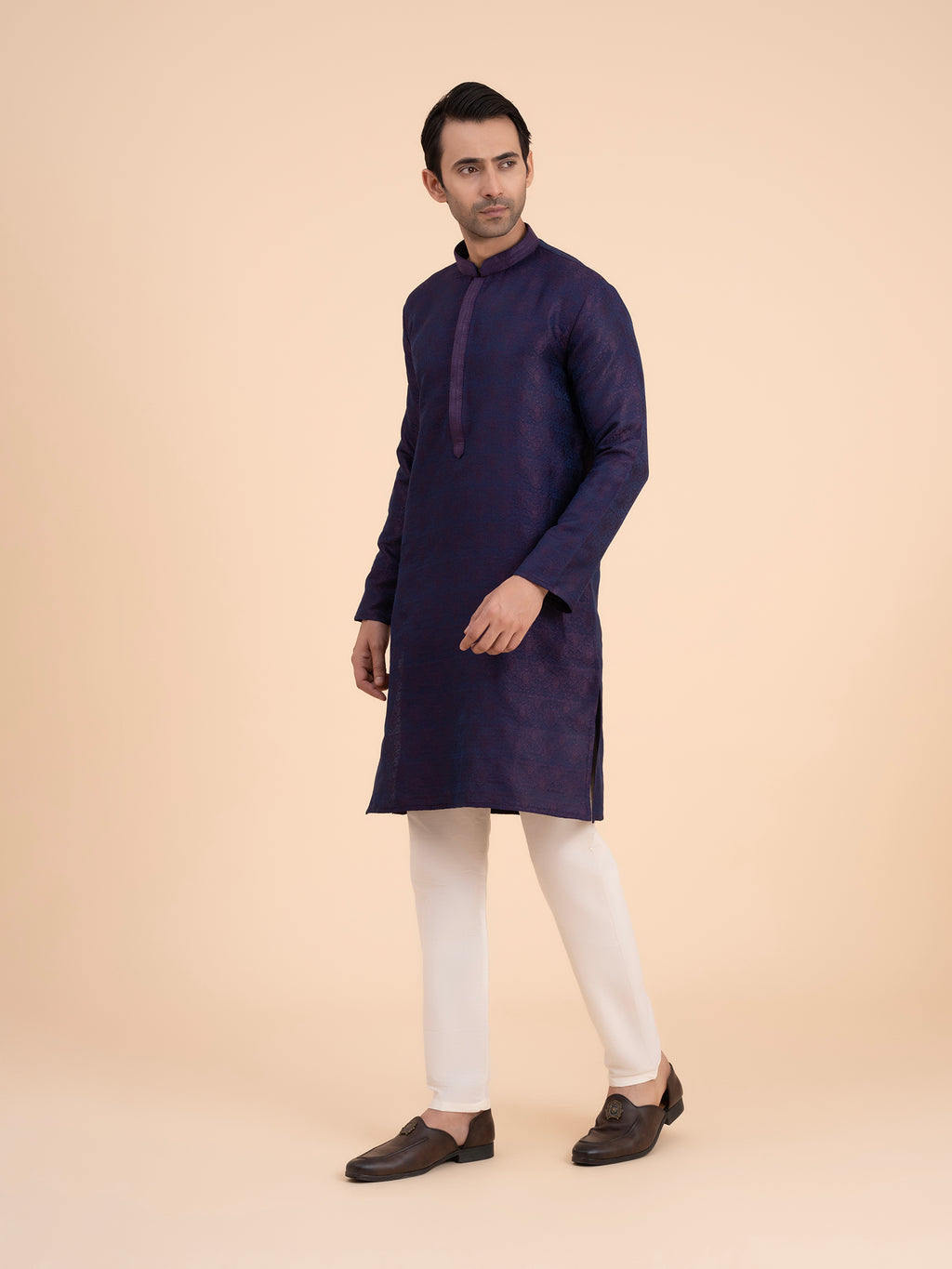 Midnight Indigo Brocade Kurta Set