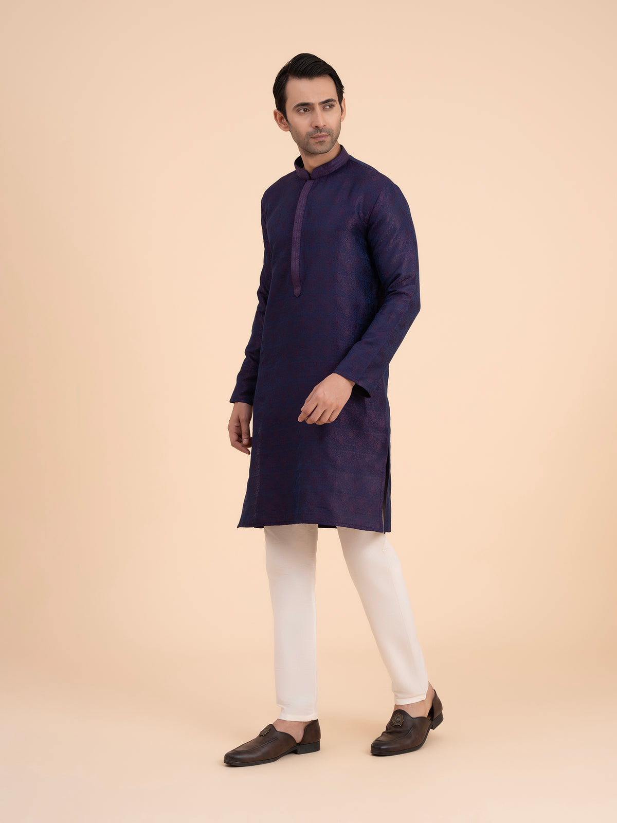 Midnight Indigo Brocade Kurta Set
