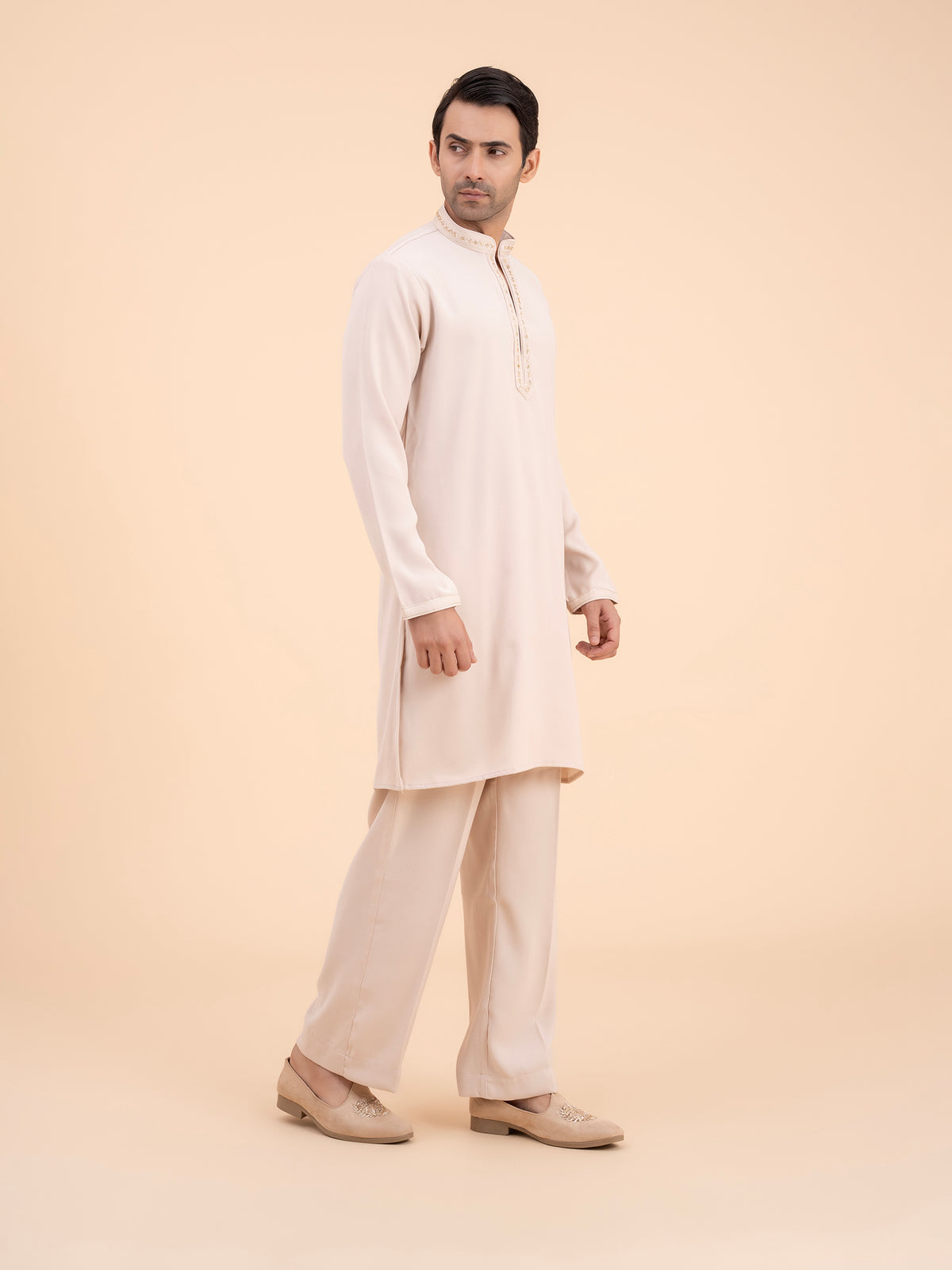 Soft Sand Embellished Neck Kurta Set