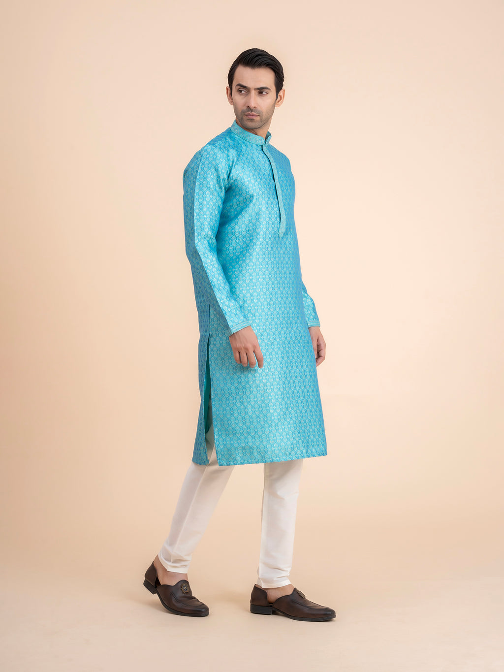 Turquoise Brocade Kurta Set