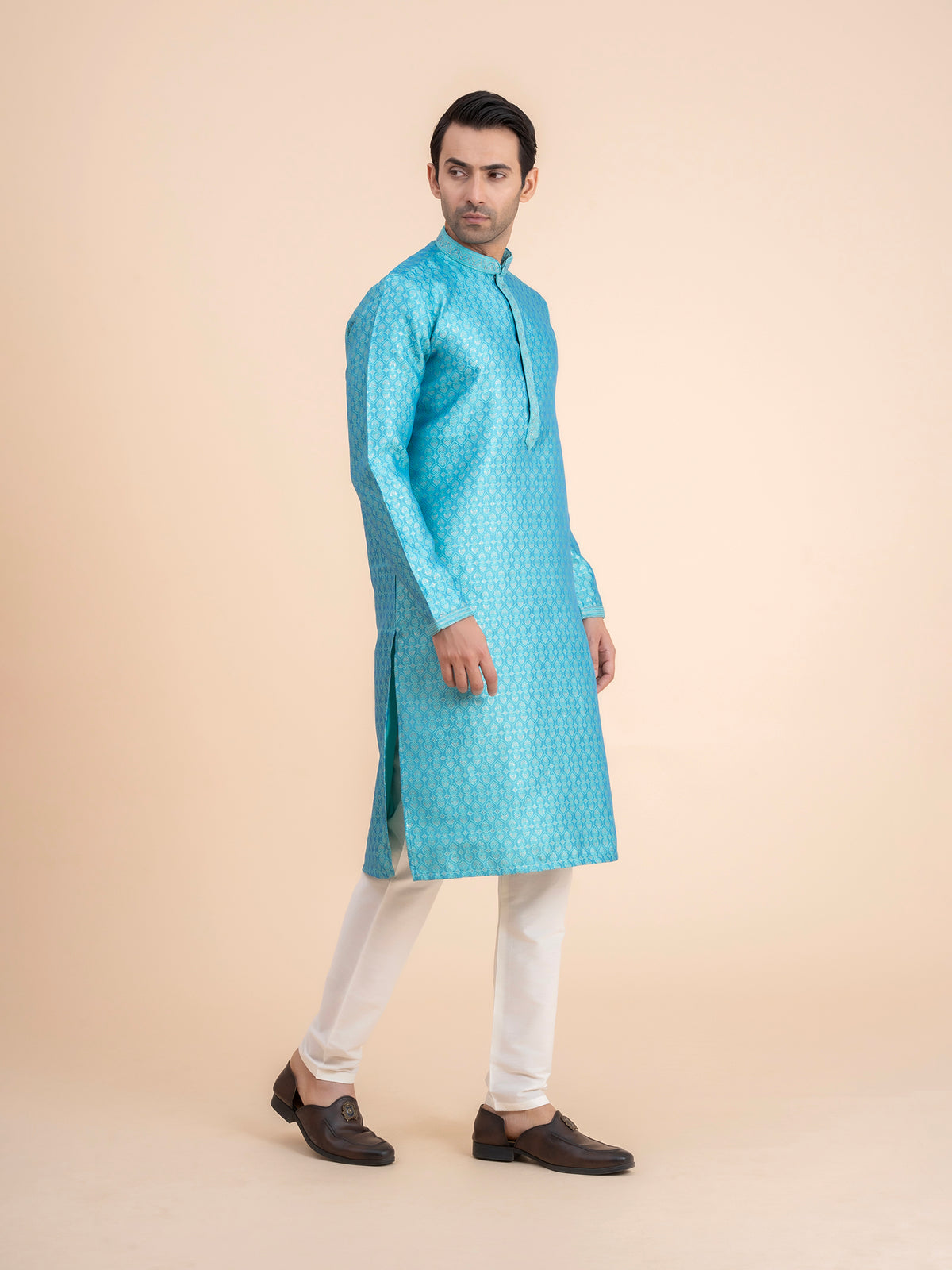Turquoise Brocade Kurta Set