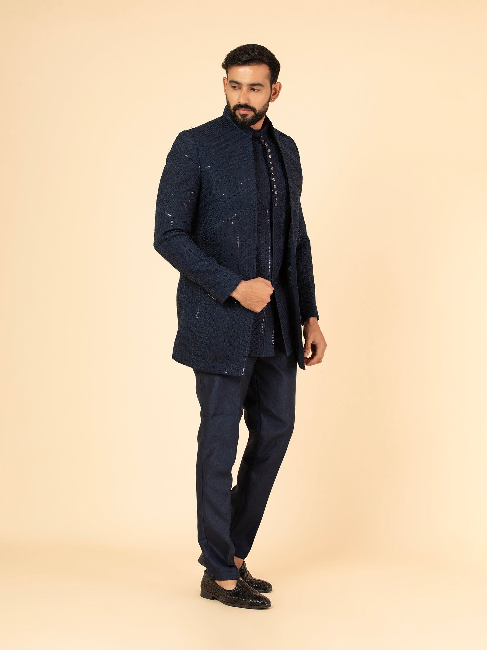 Navy Obsidian Indowestern Set