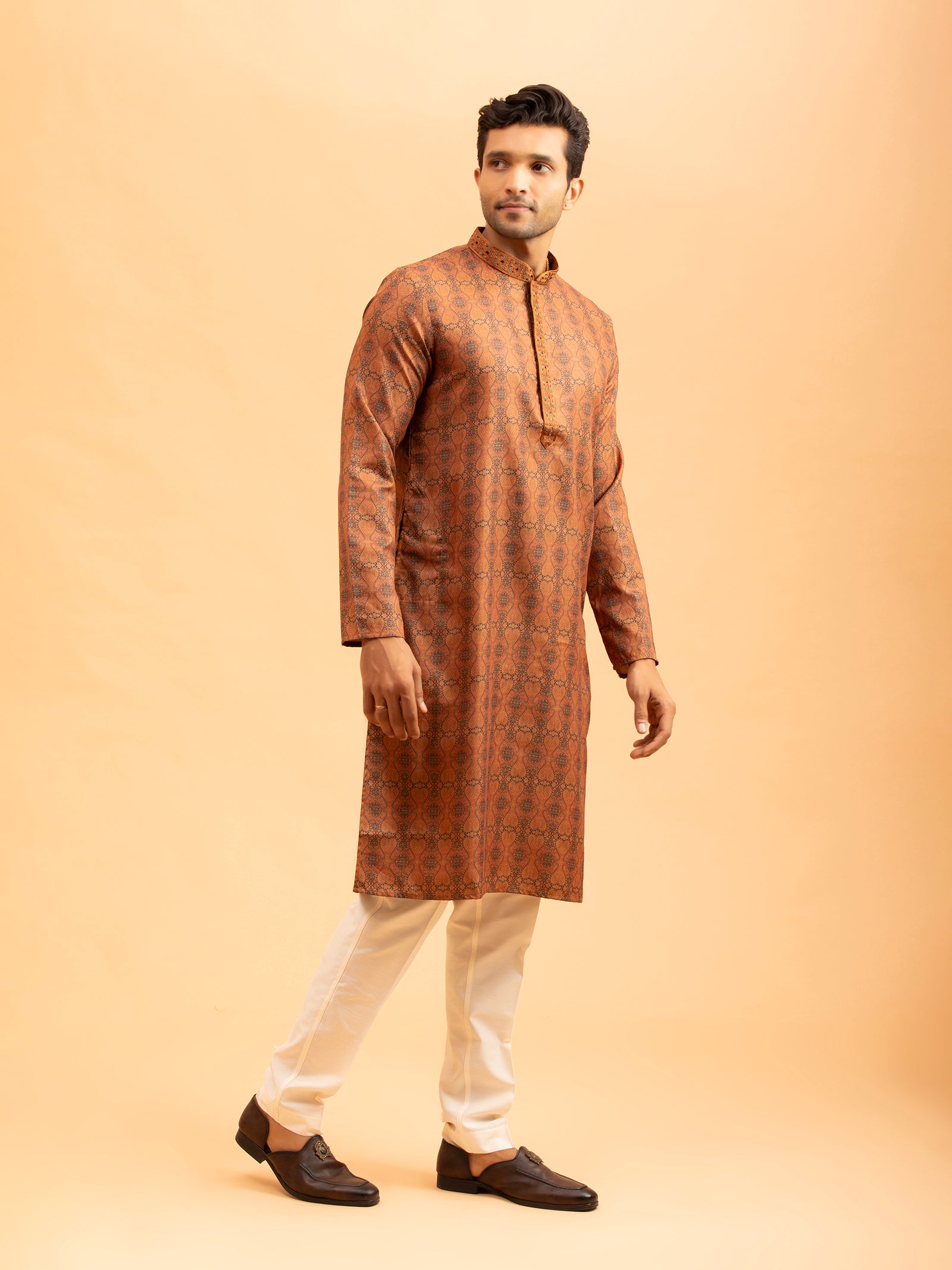 Terracotta Paisley Jacquard Kurta