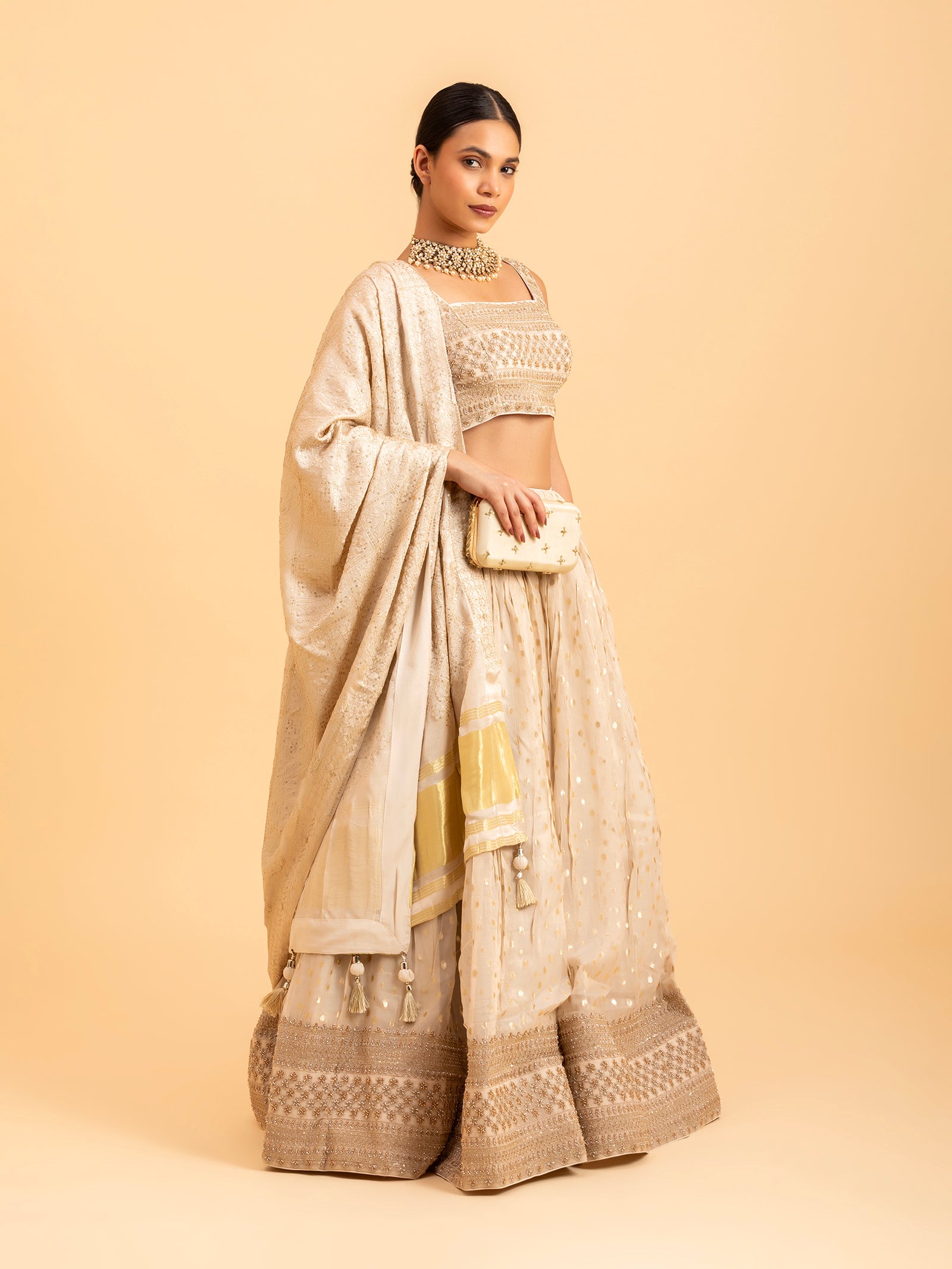 Ivory Radiance Mukaish Lehenga