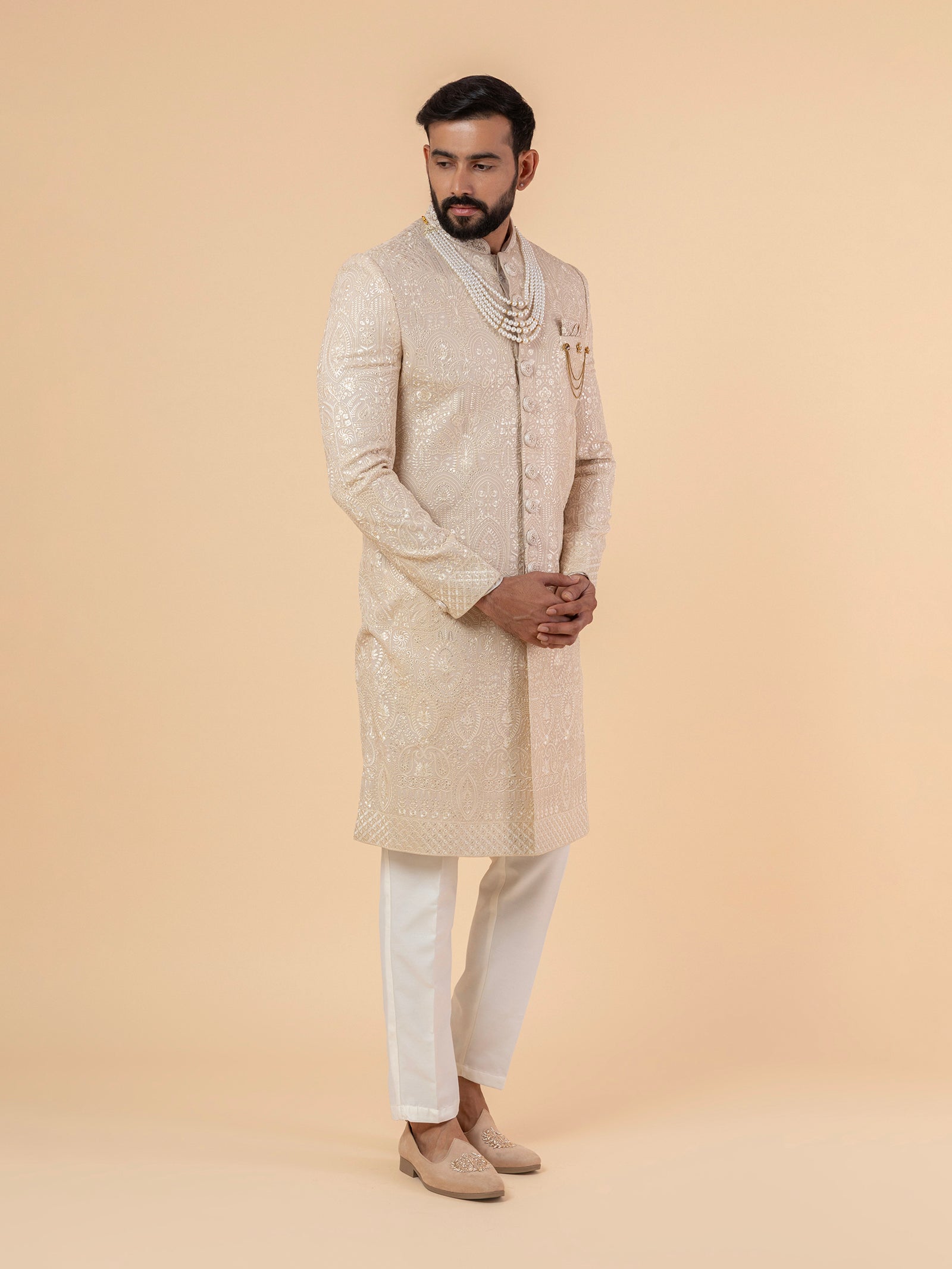 Ivory Grandeur Allover-Embroidered Sherwani