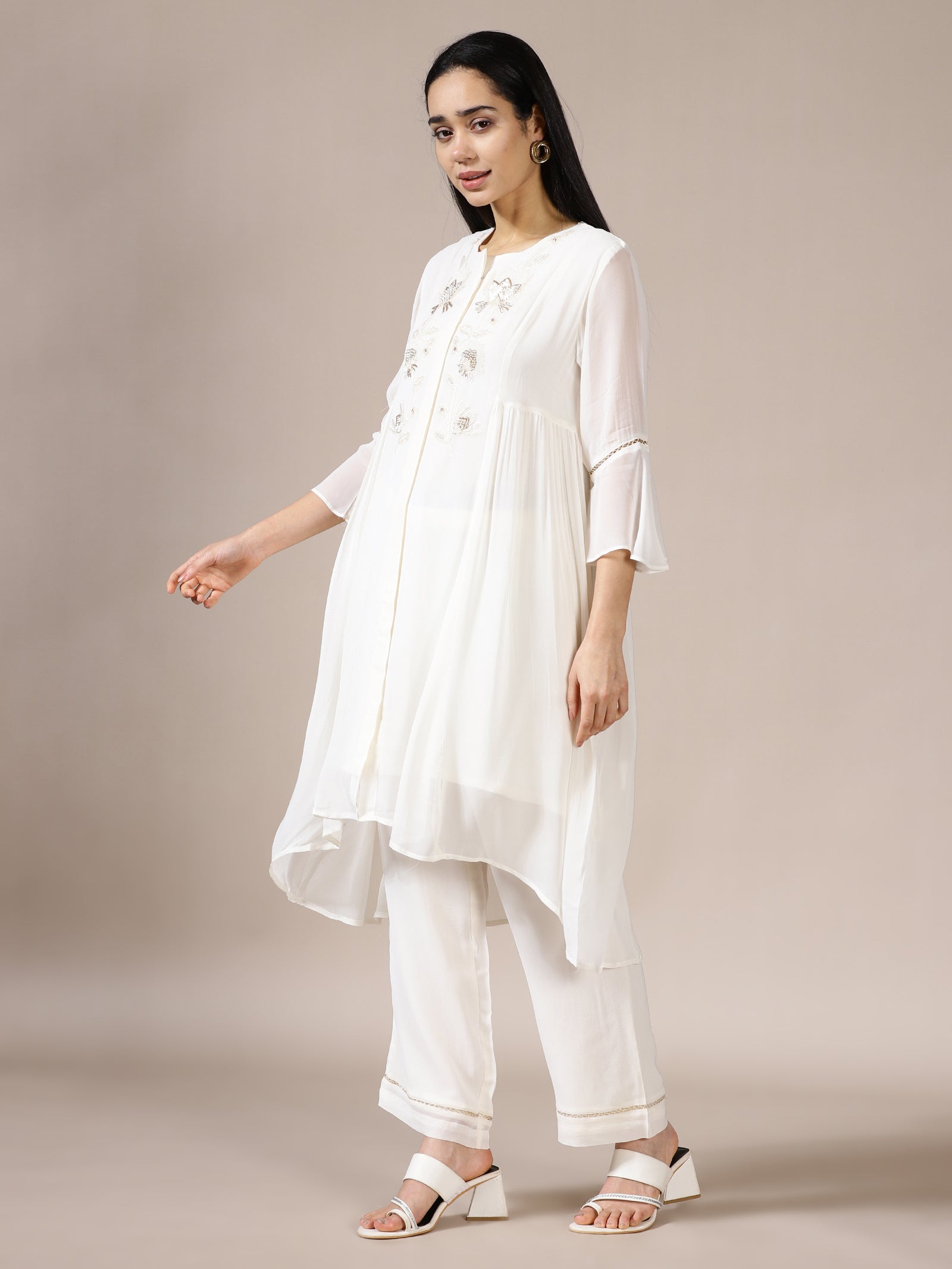 Pure White Embroidered Chiffon Set