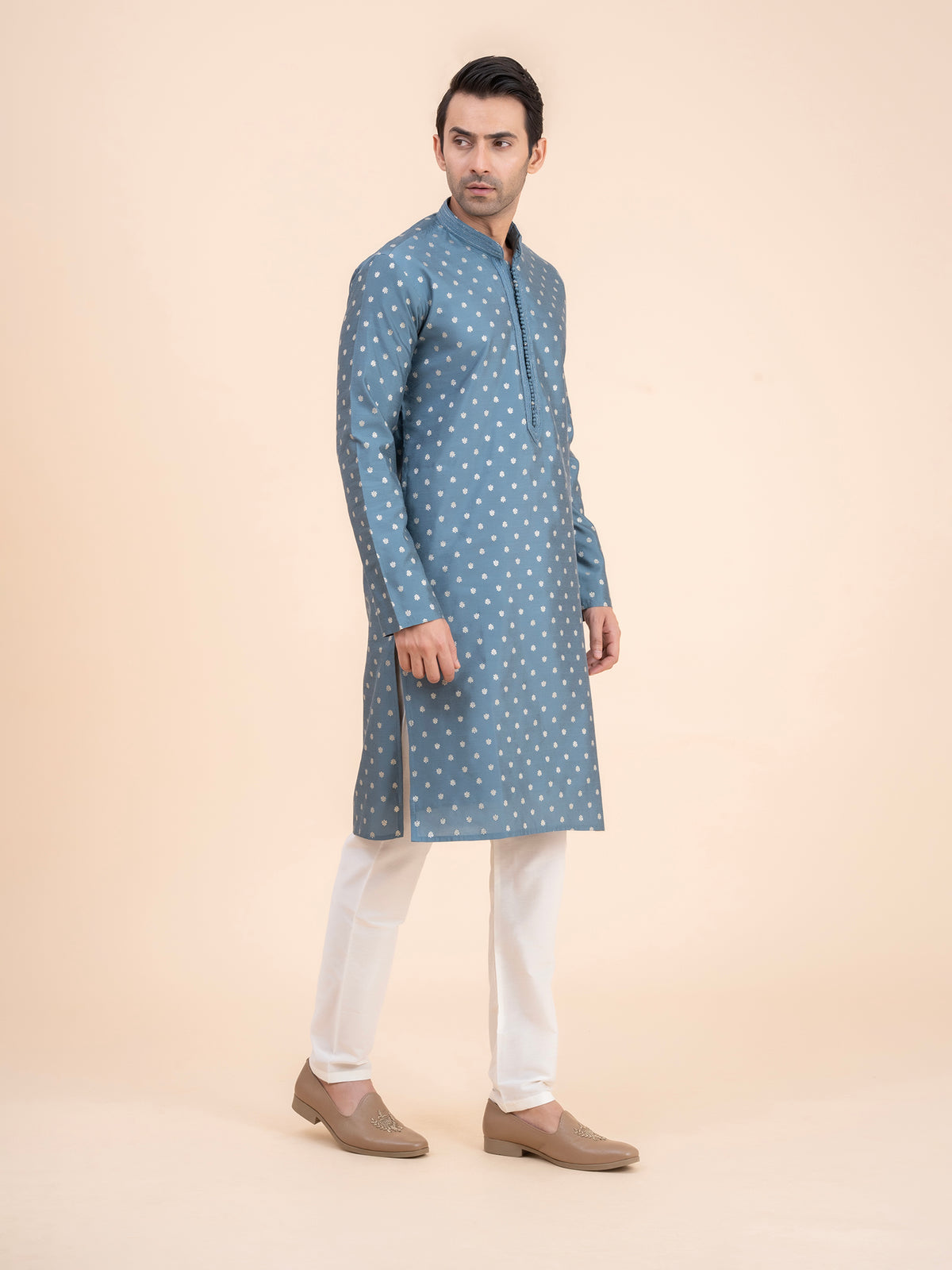 Slate Blue Floral Kurta Set