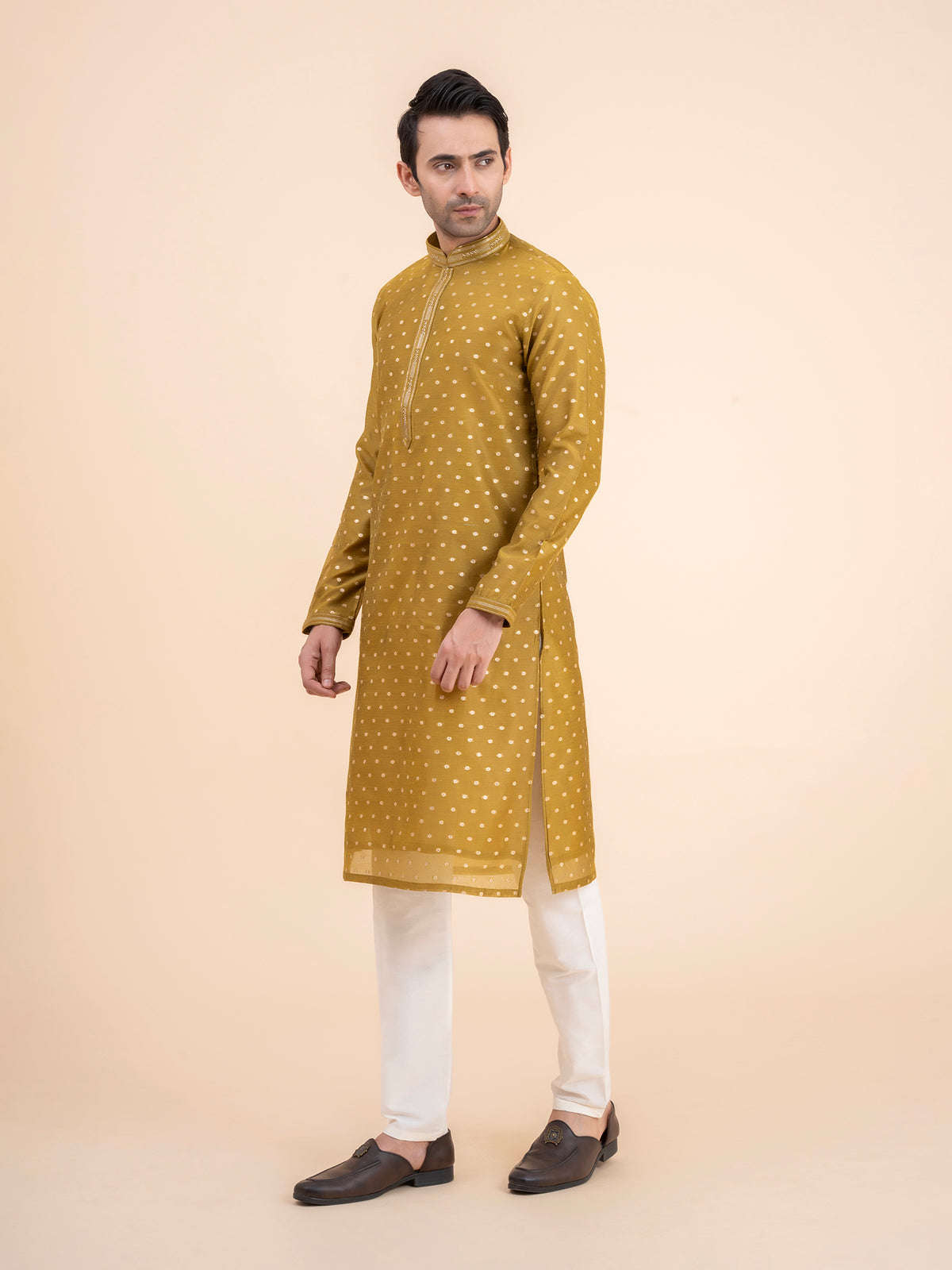 Mustard Yellow Woven Kurta Set