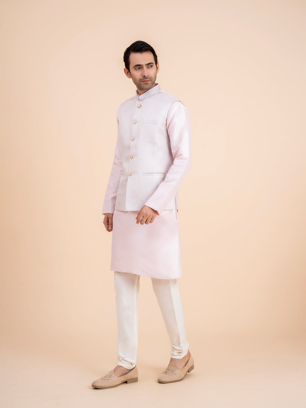 Light Pink Embroidered Nehru Jacket