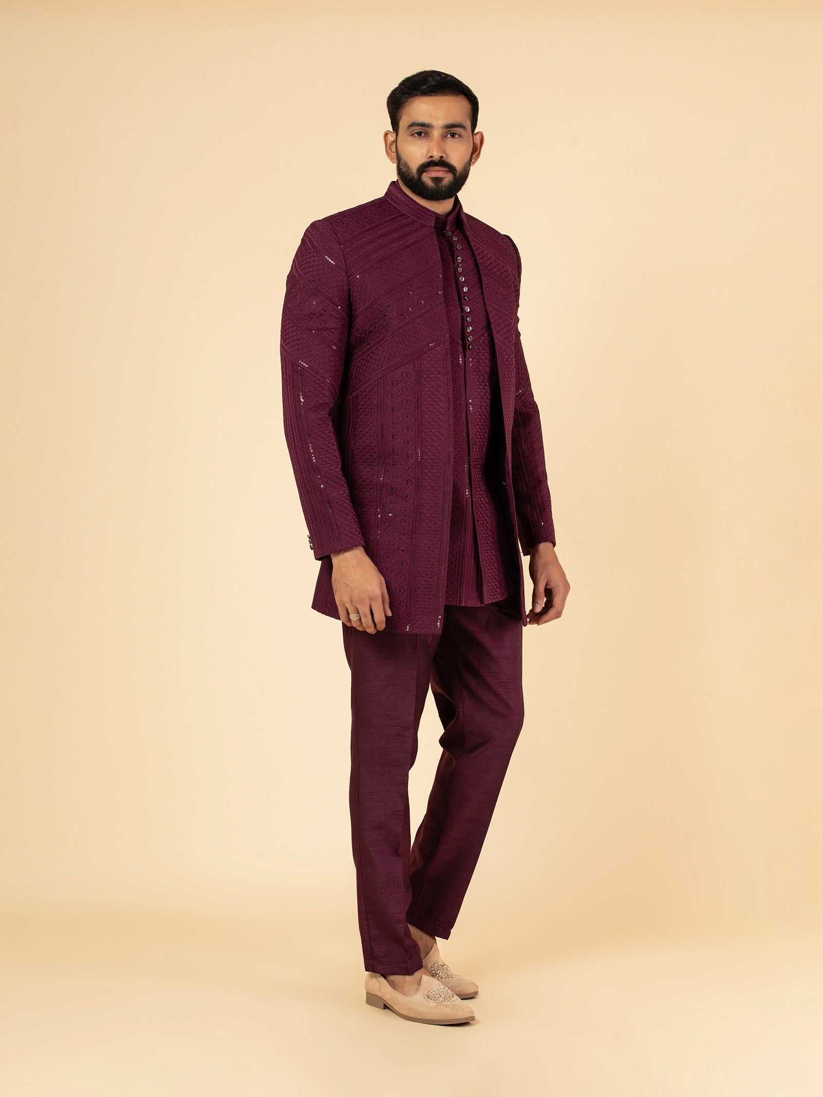 Wine Mosaic Indowestern Set