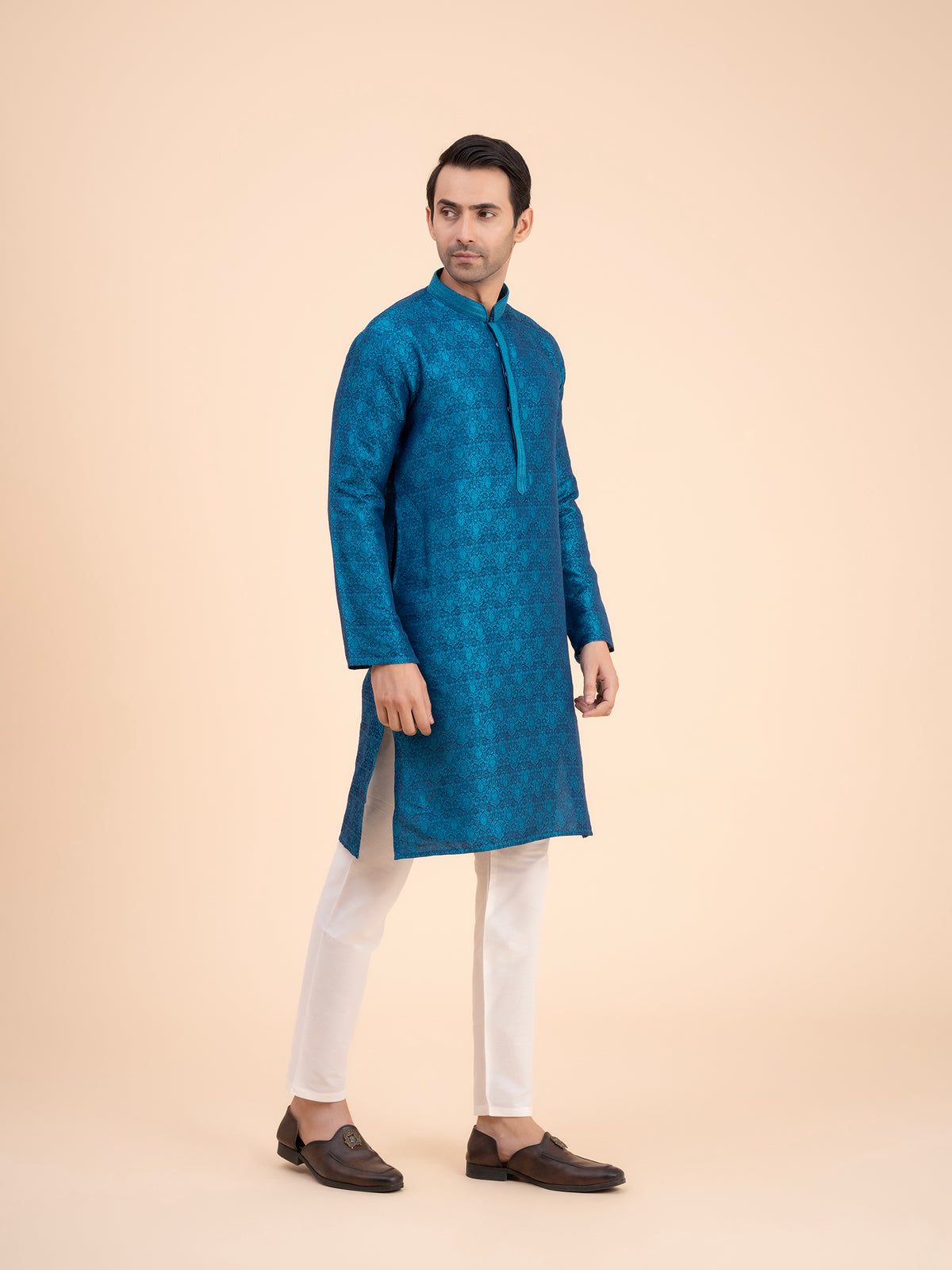 Ocean Teal Brocade Kurta Set