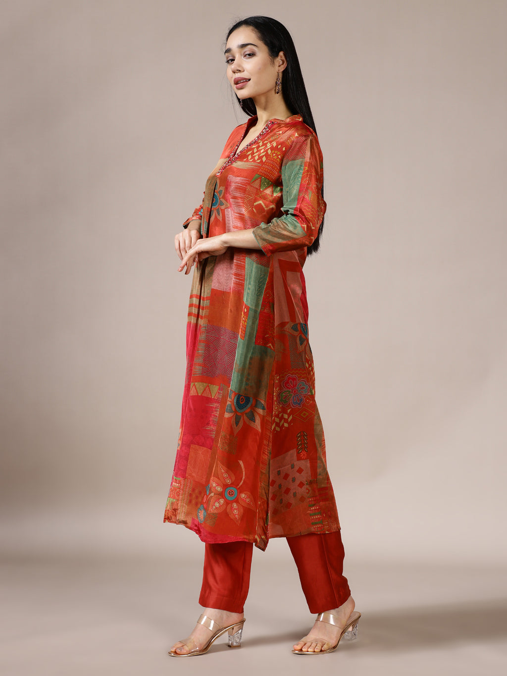 Rust and Sage Geometric Print Suit Set
