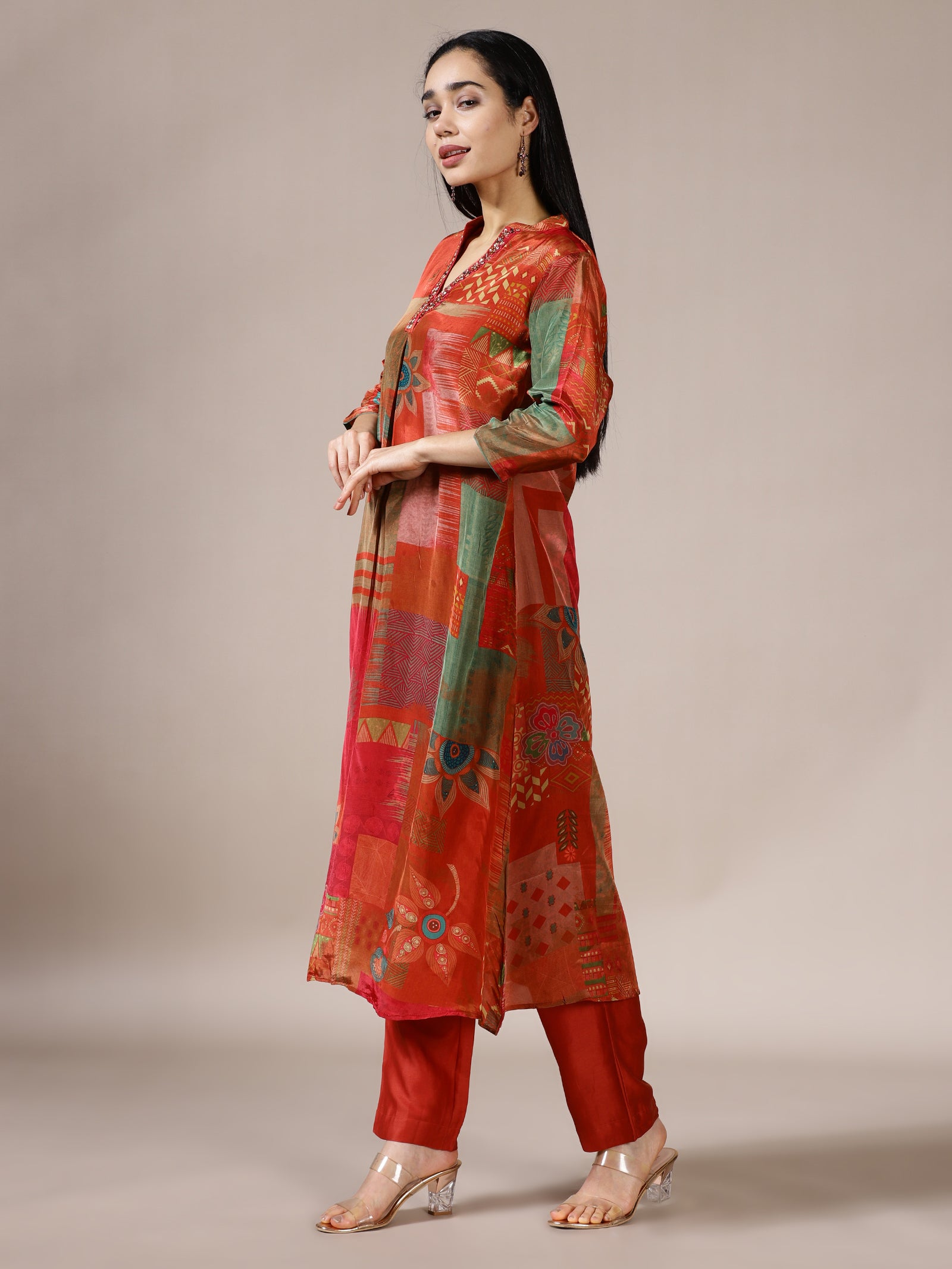 Rust and Sage Geometric Print Suit Set