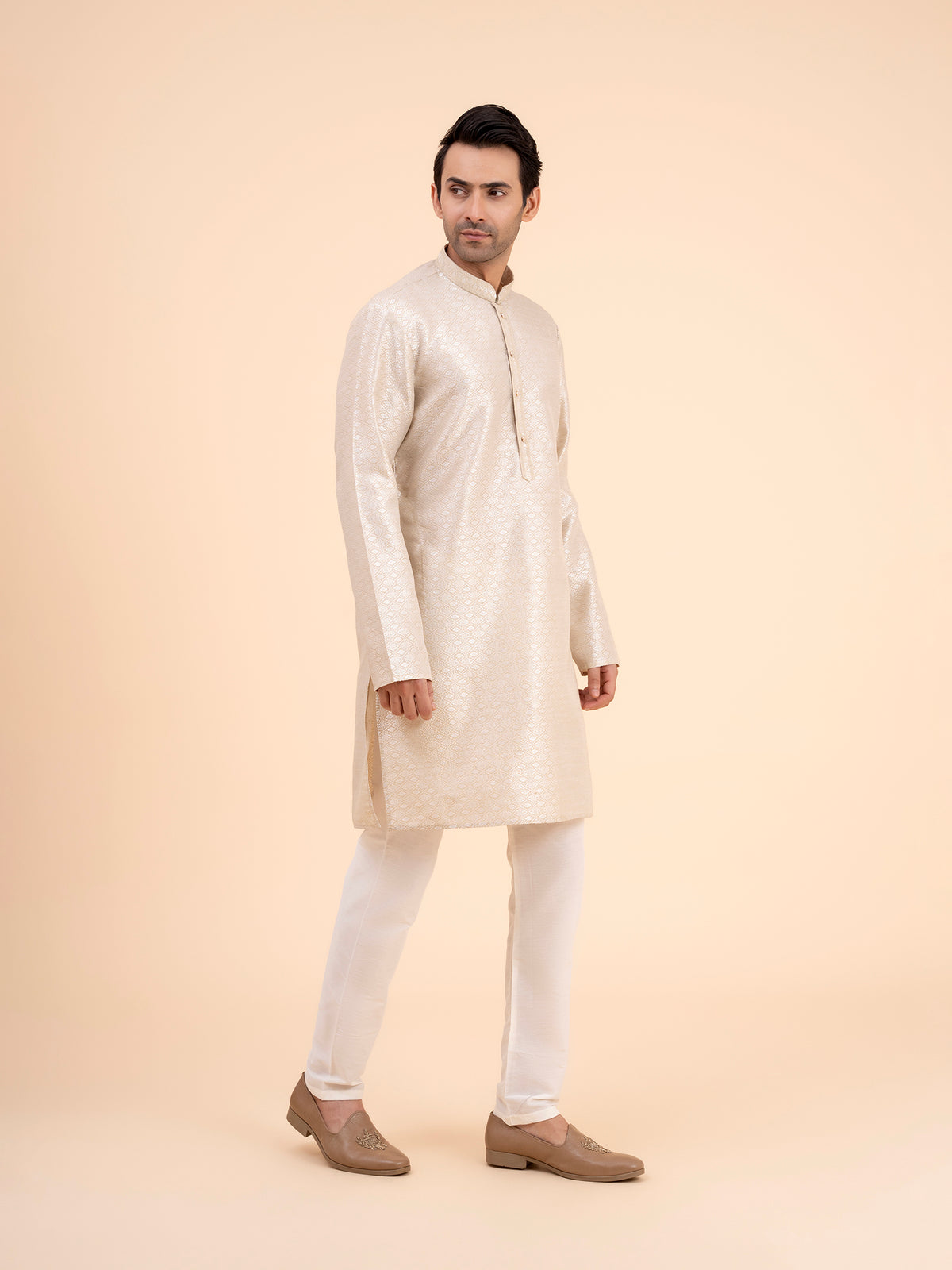 Beige Brocade Kurta Set