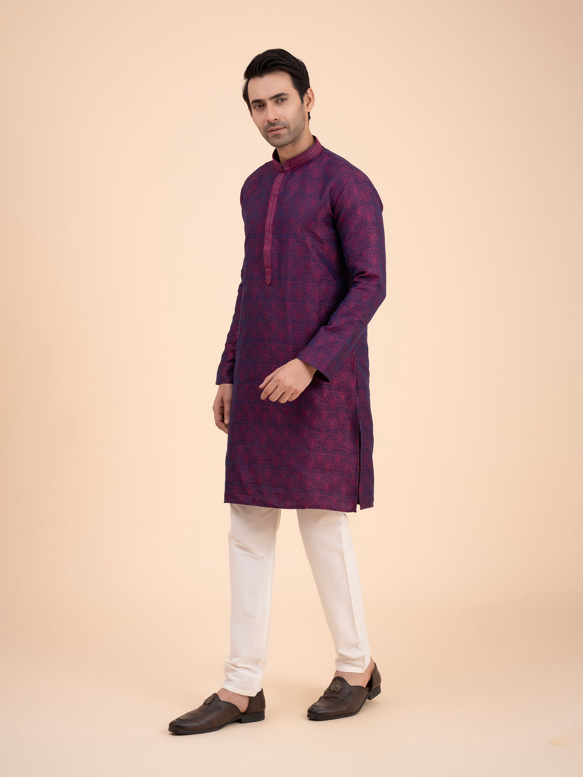 Deep Plum Brocade Kurta Set