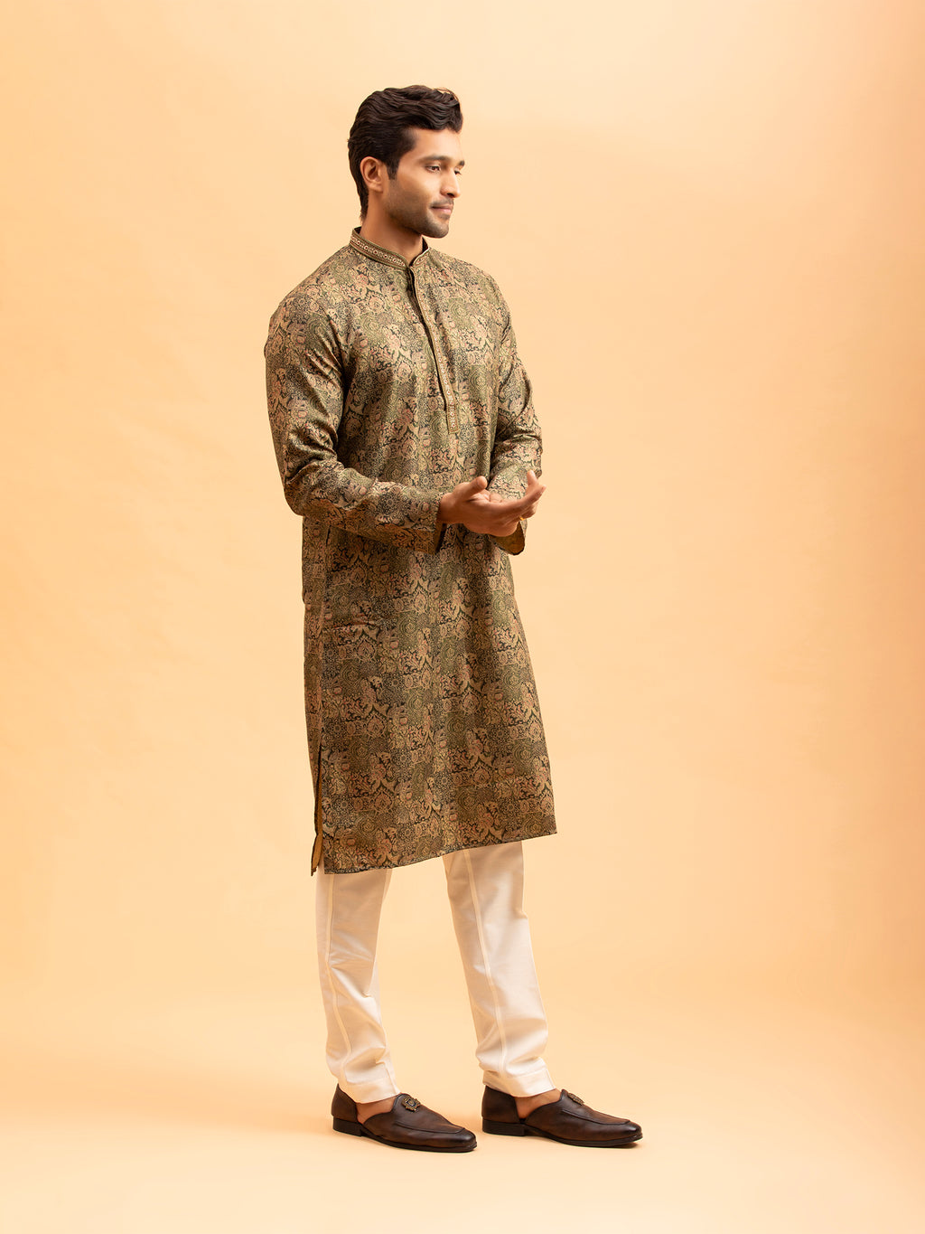 Earth-Toned Paisley Jacquard Kurta