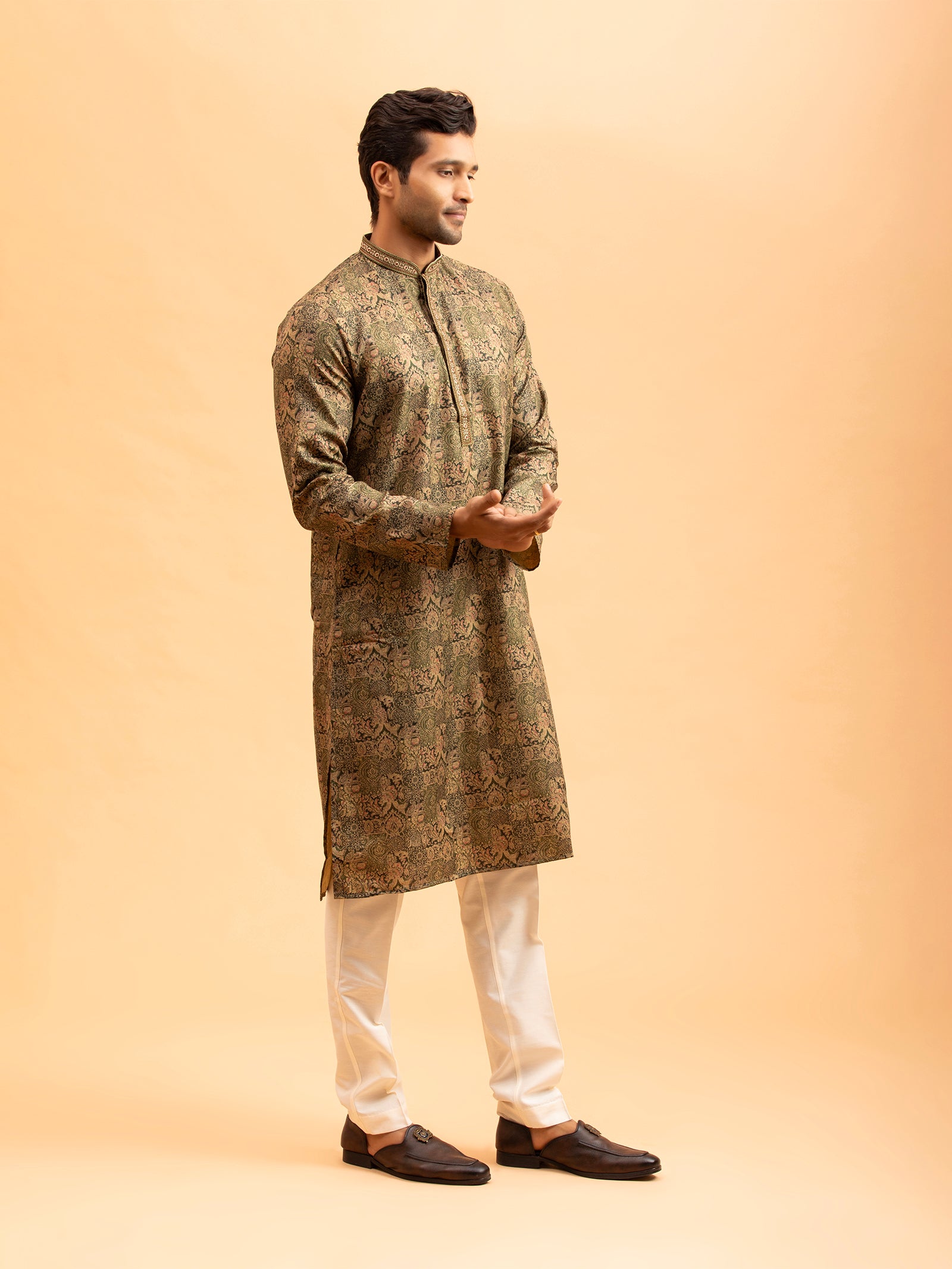 Earth-Toned Paisley Jacquard Kurta