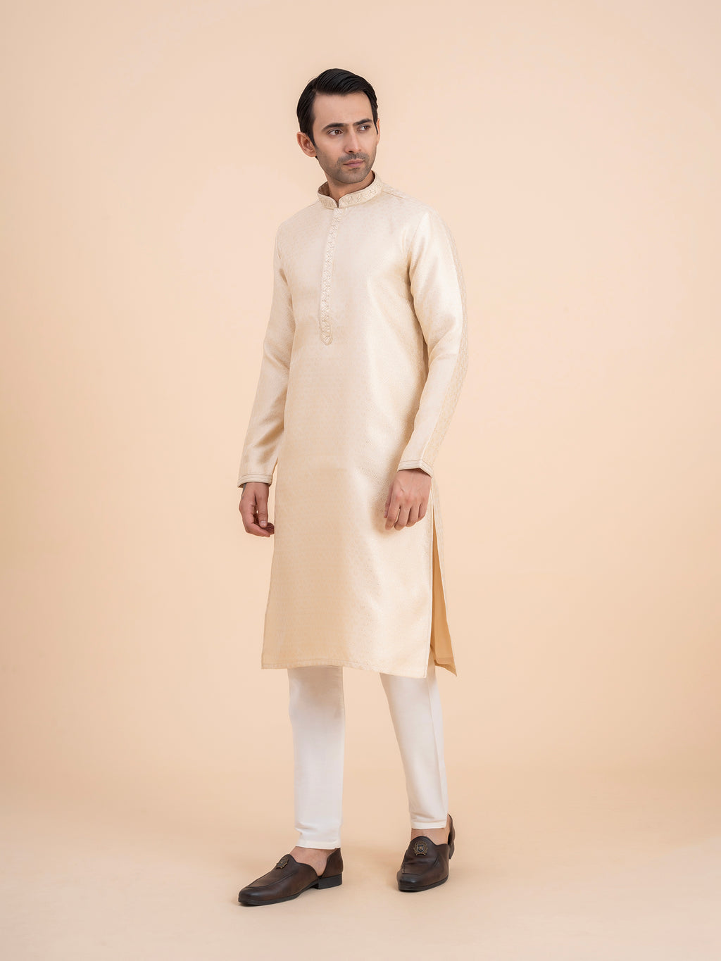 Cream Jacquard Kurta Set