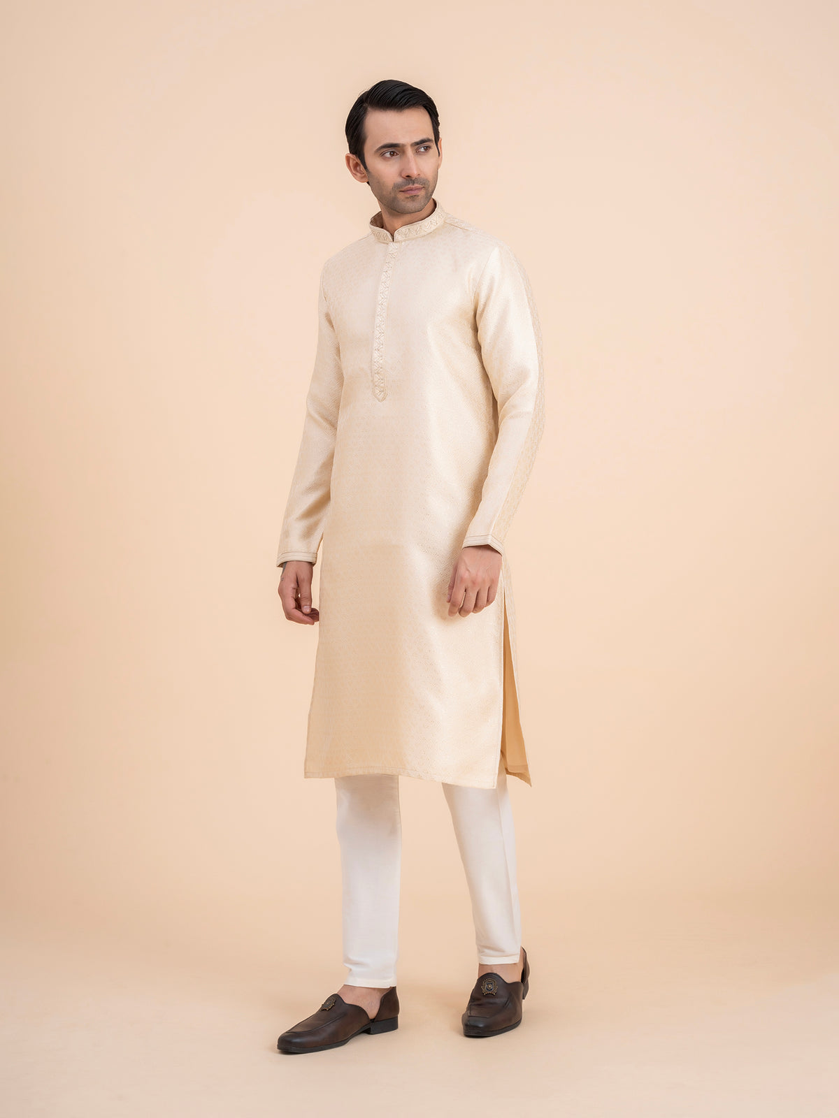 Cream Jacquard Kurta Set