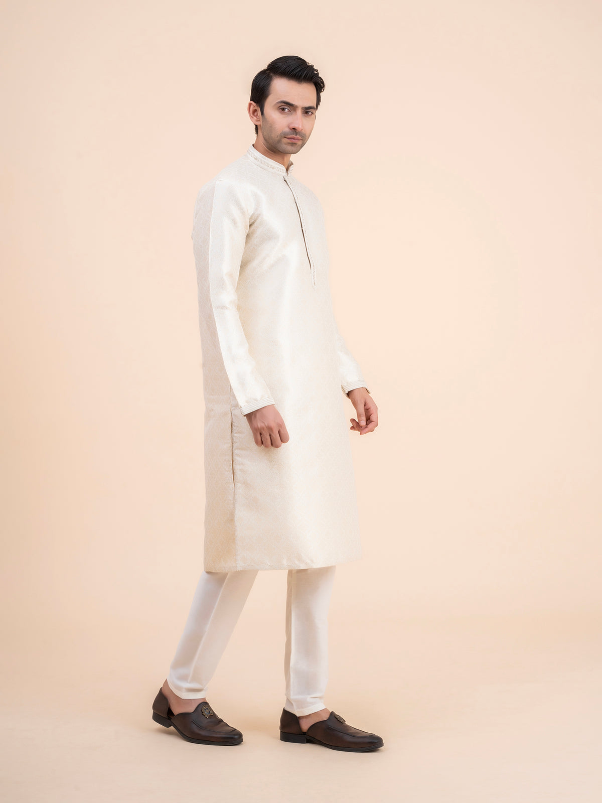 Off-White Brocade Kurta Set