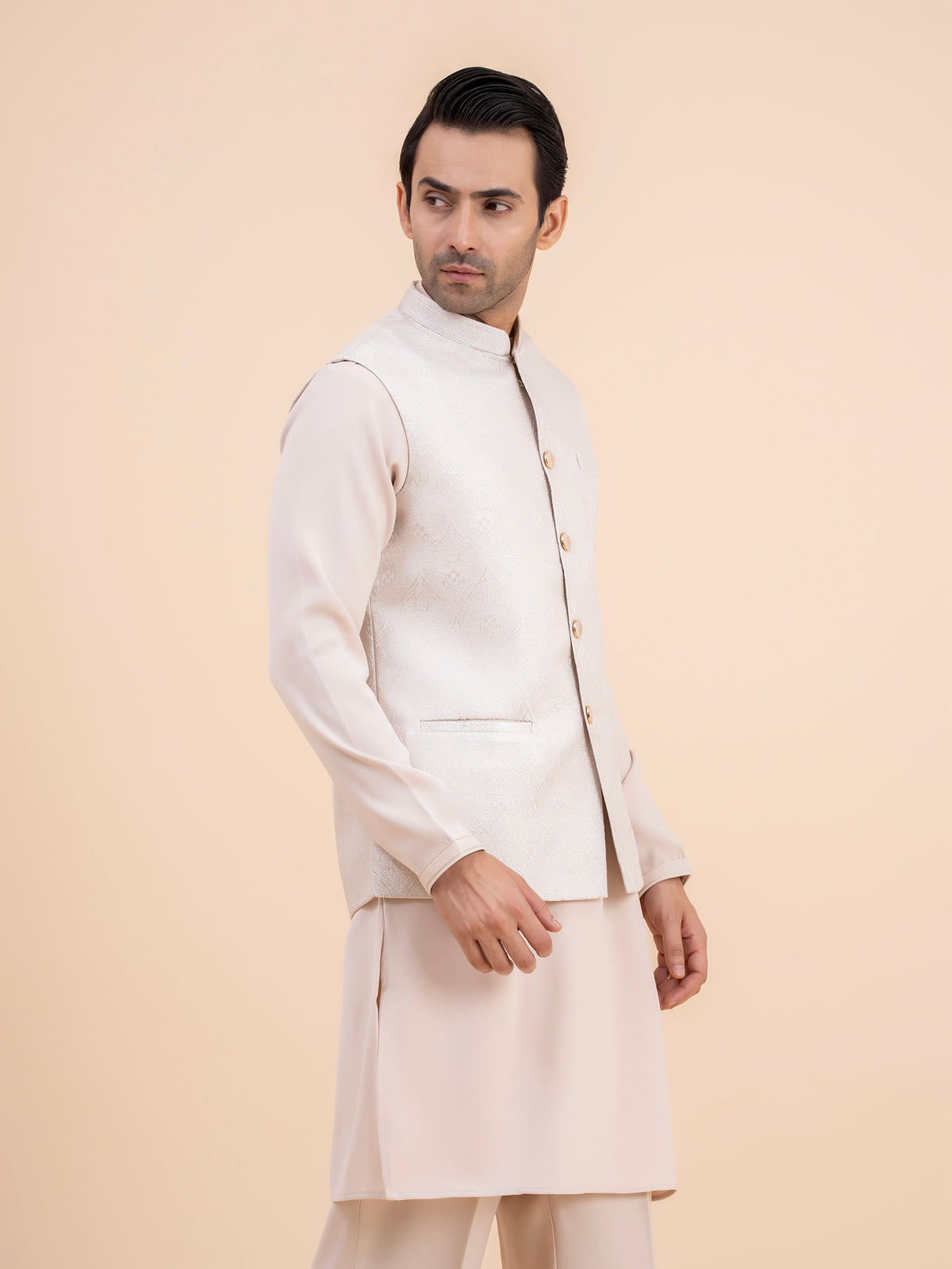 Off-White Embroidered Nehru Jacket