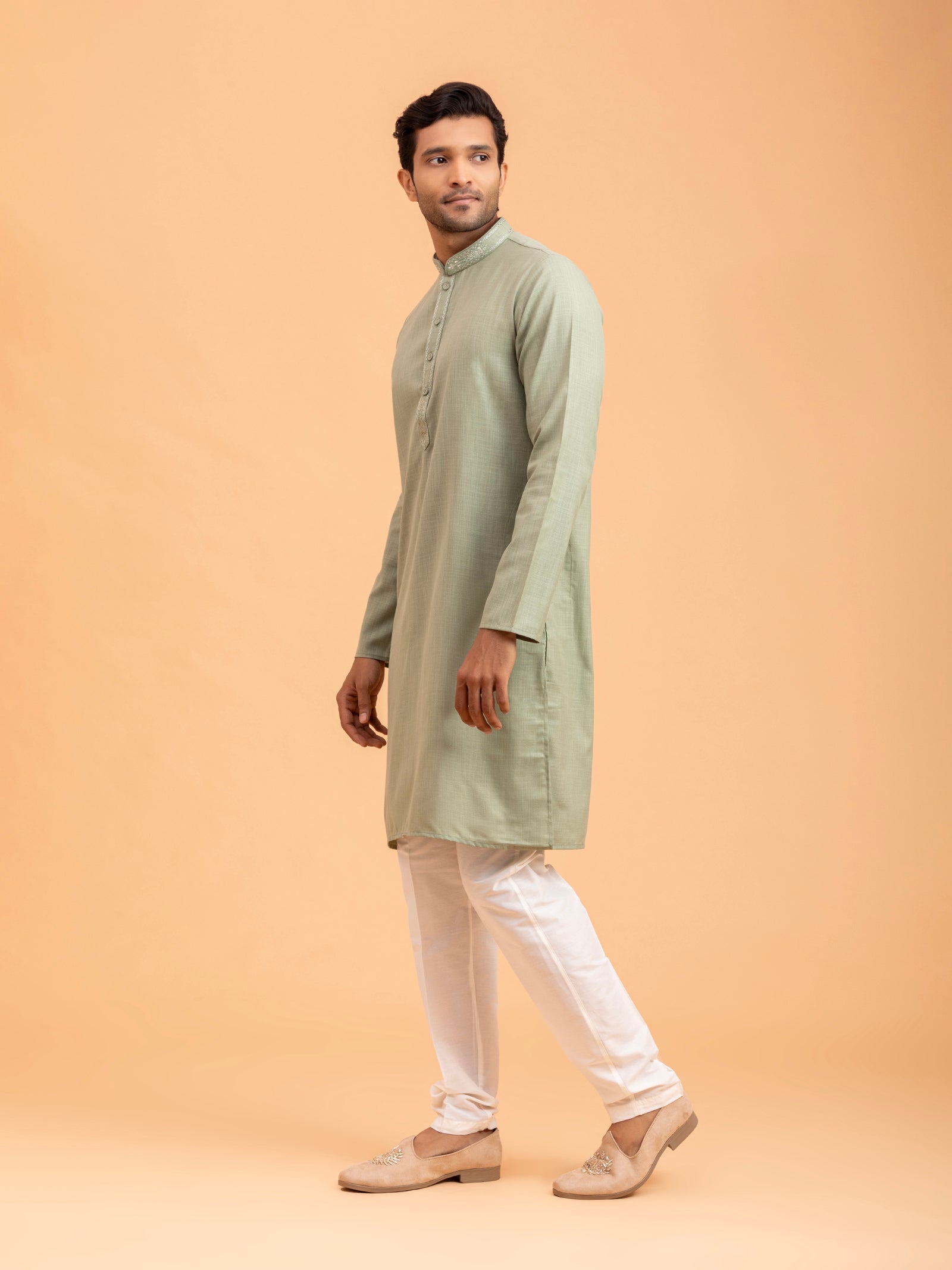 Sage Green Embroidered Placket Kurta Set