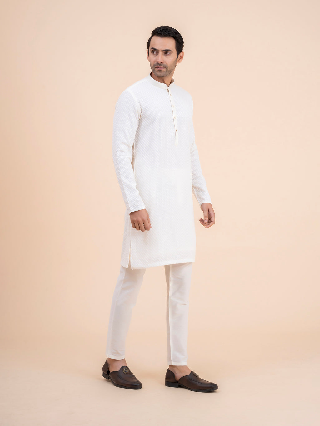 Off-White Textured Kurta Set