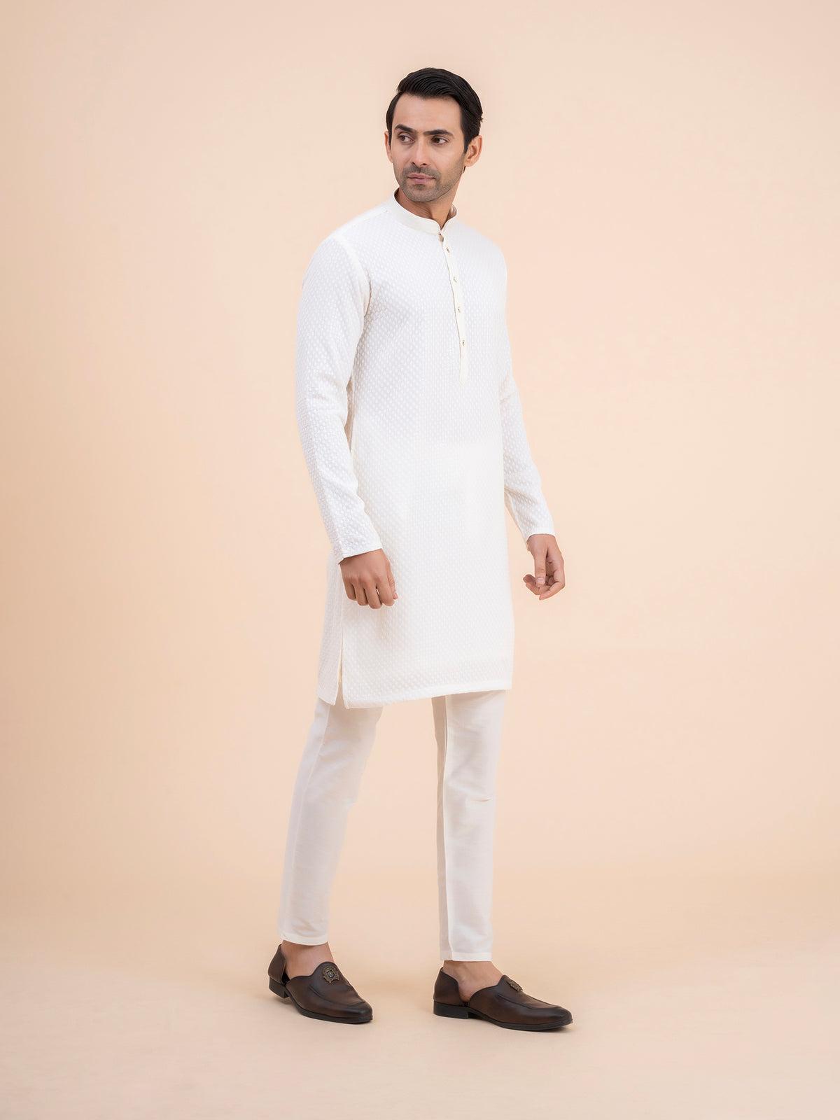 Off-White Textured Kurta Set
